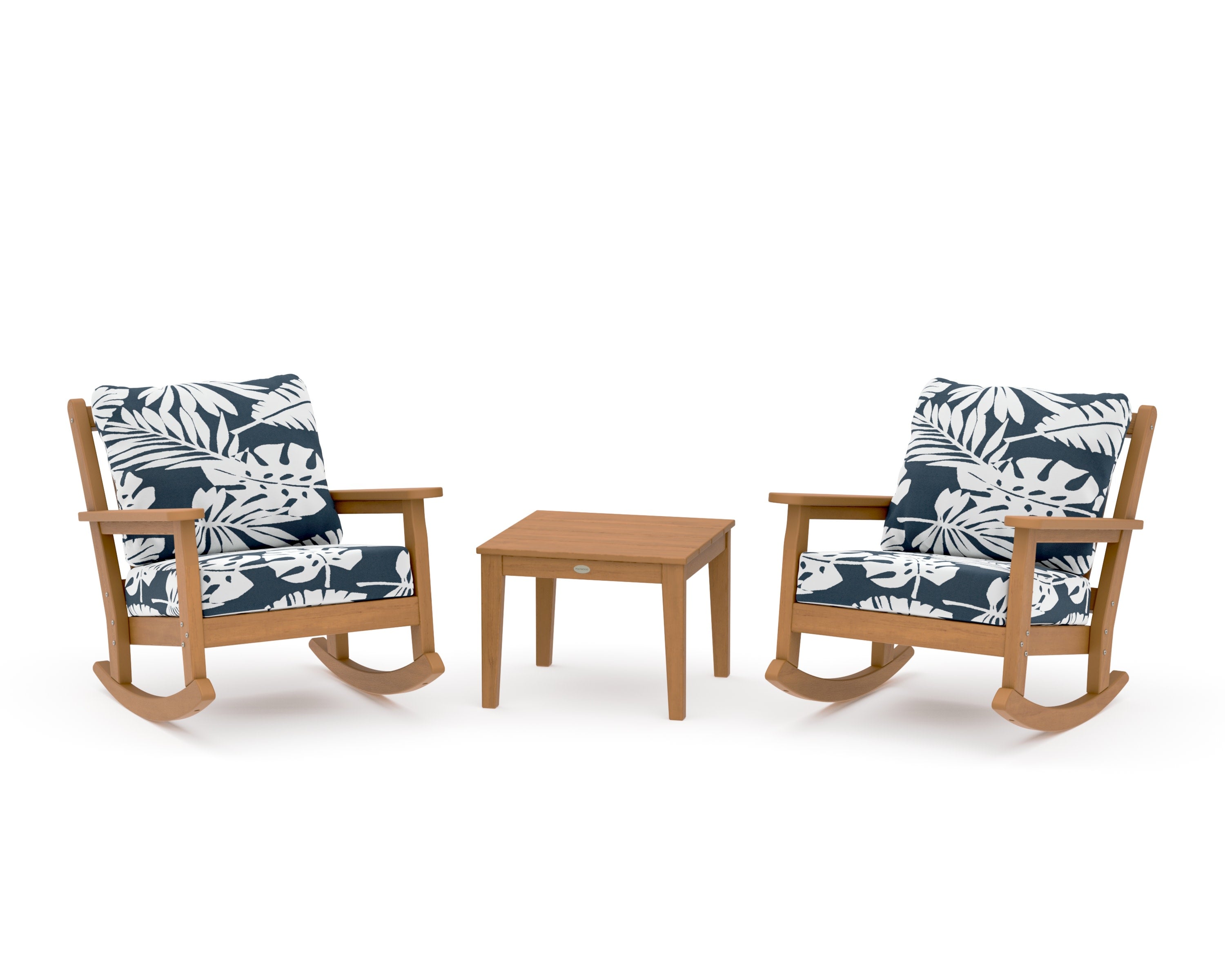 Chippendale 3-Piece Deep Seating Rocker Set in Natural / Leaf Marine Indigo