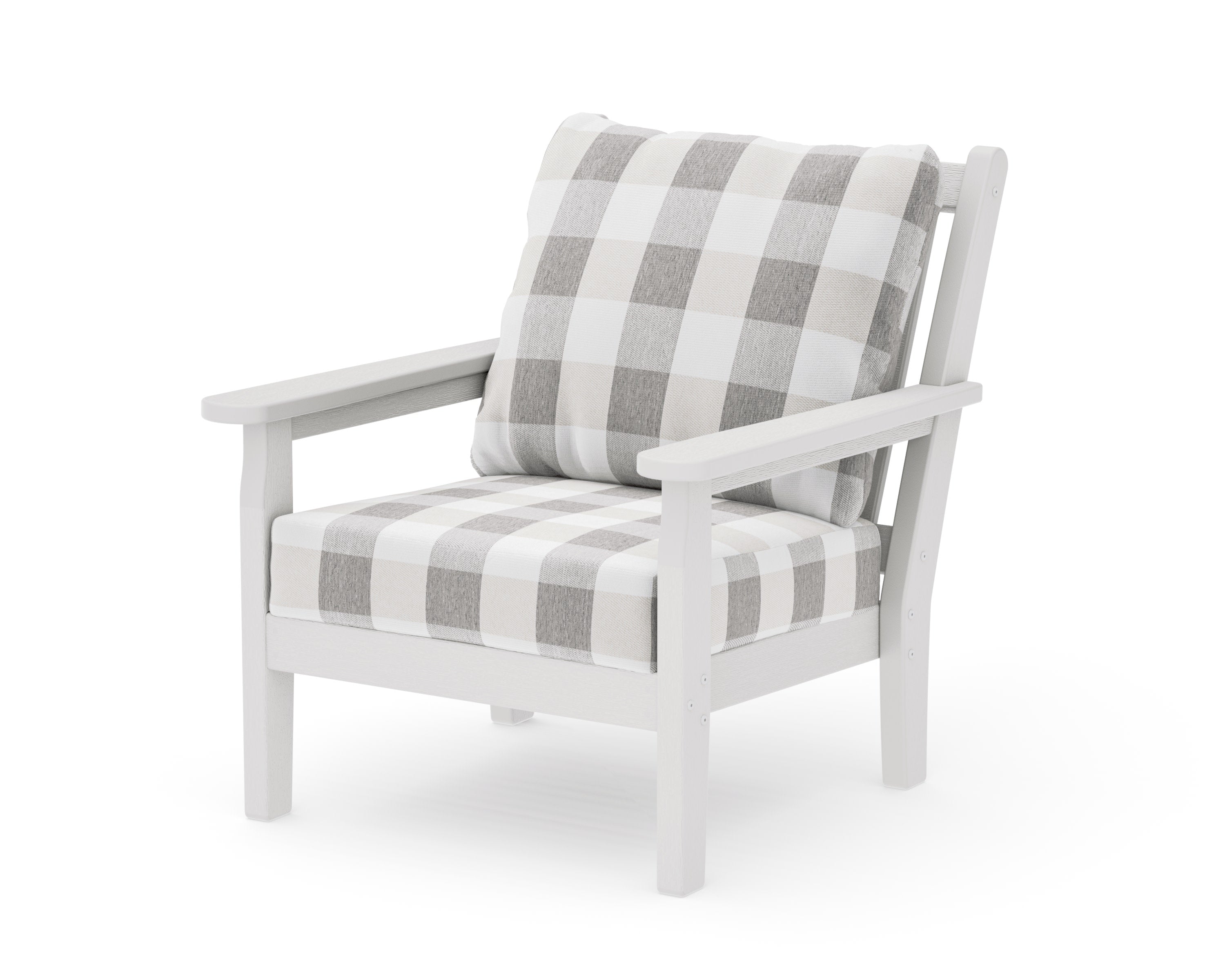 Chippendale Deep Seating Chair in Vintage White / Buffalo Plaid Grey Mist