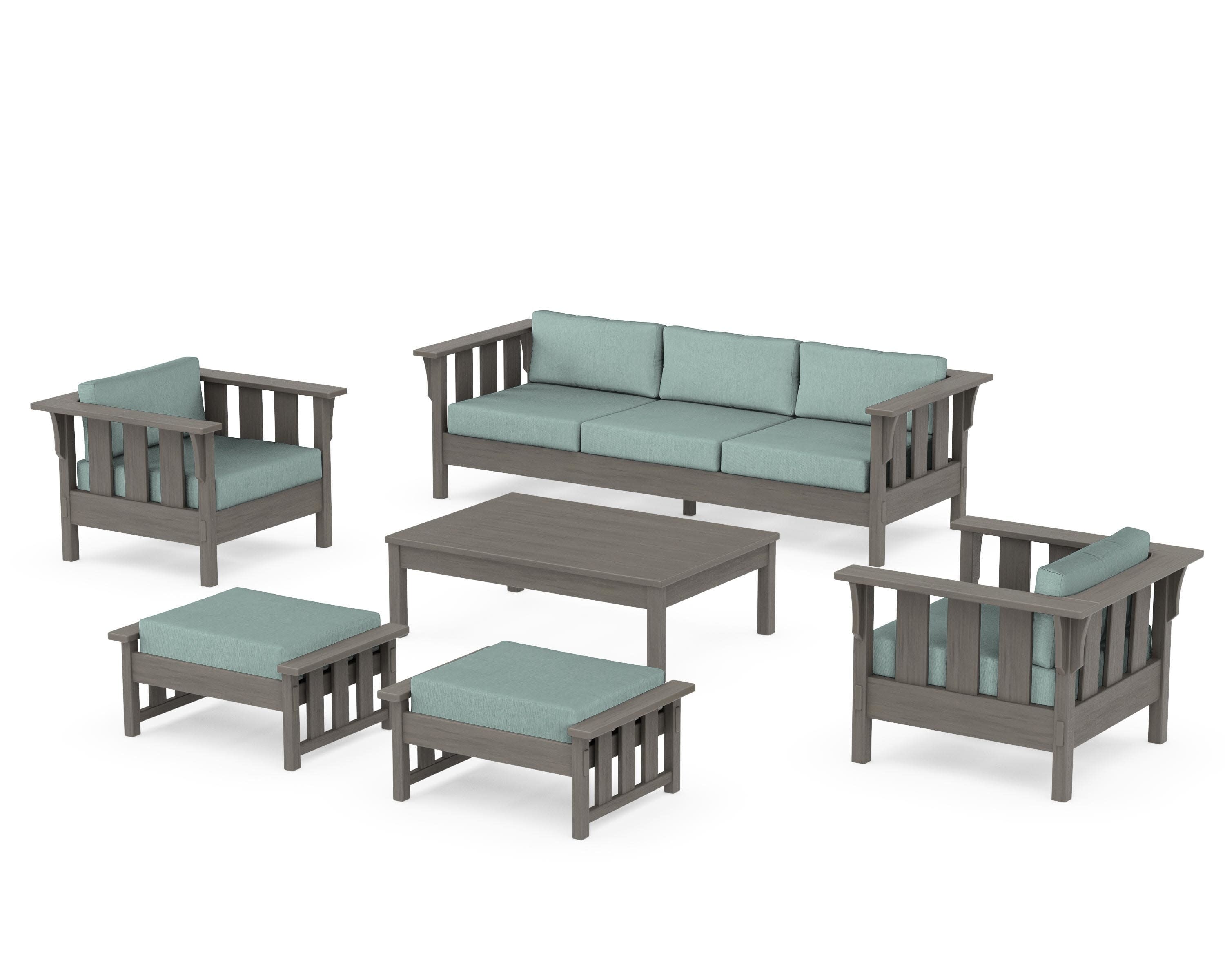 Acadia 6-Piece Lounge Sofa Set in Driftwood / Glacier Spa