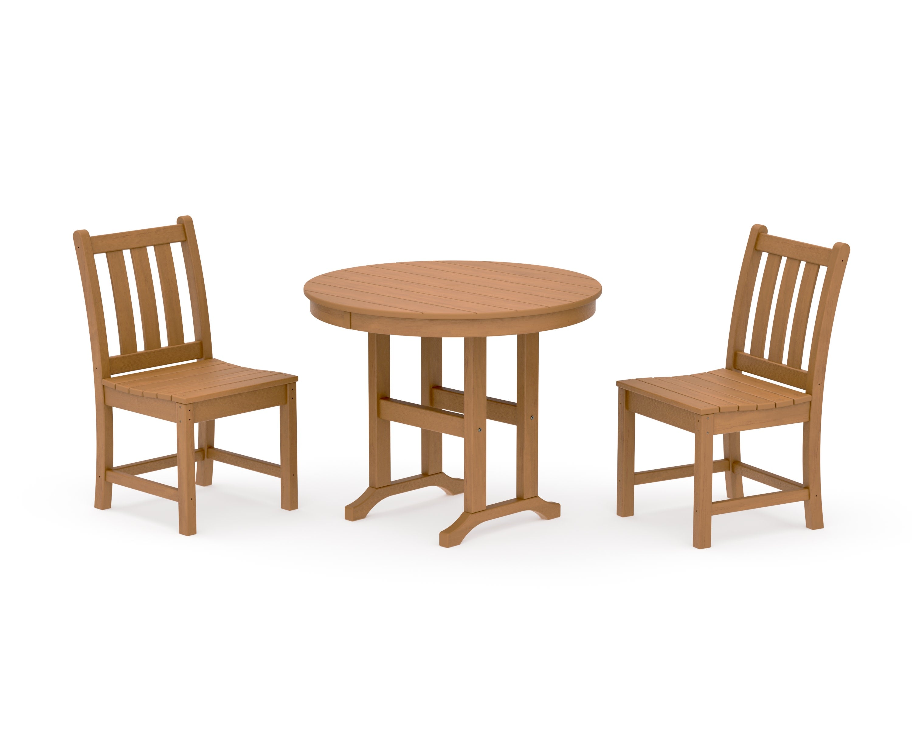 Traditional Garden Side Chair 3-Piece Round Dining Set in Natural