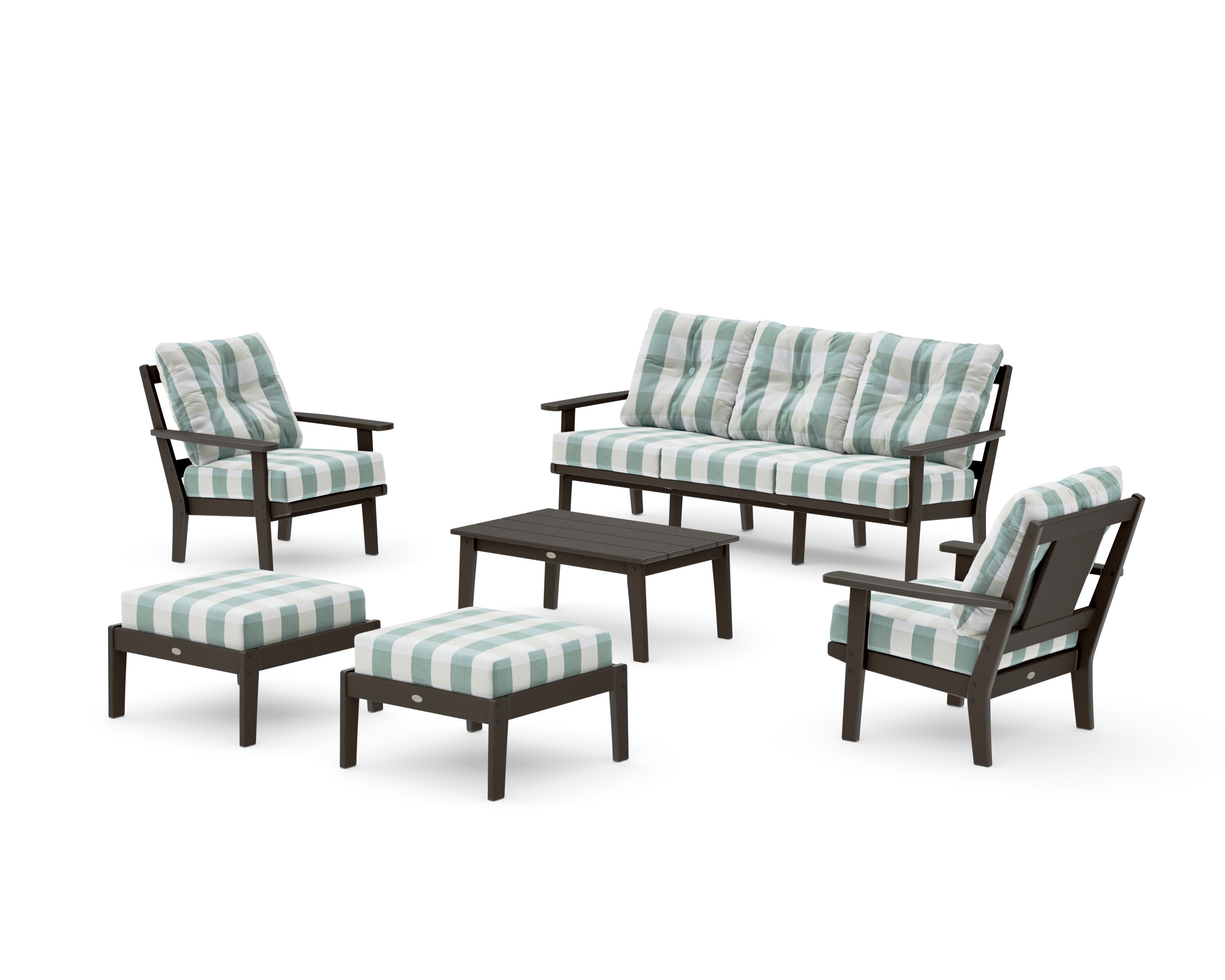 Prairie 6-Piece Lounge Sofa Set in Vintage Coffee / Buffalo Plaid Glacier Spa