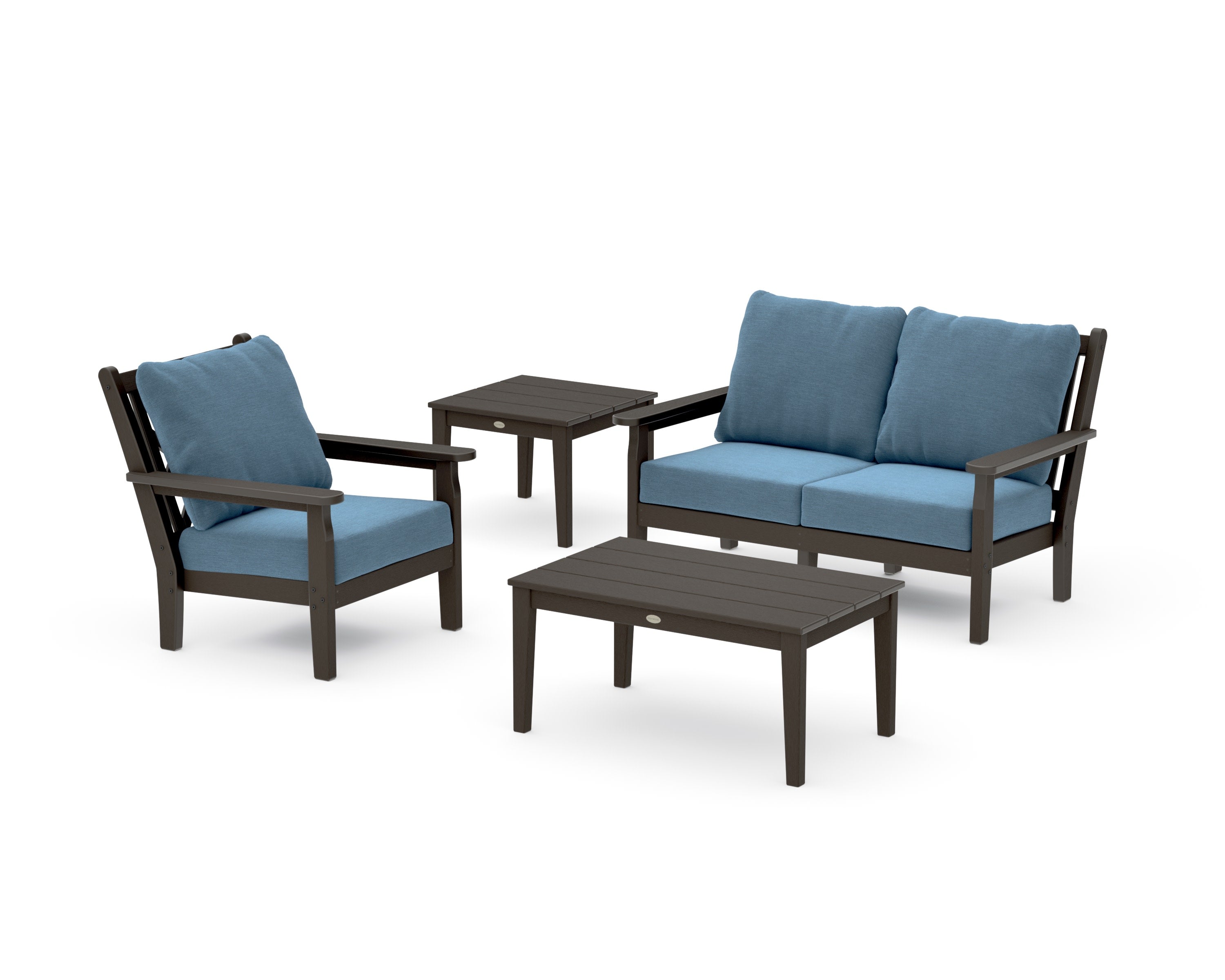 Chippendale 4-Piece Deep Seating Set in Vintage Coffee / Sky Blue