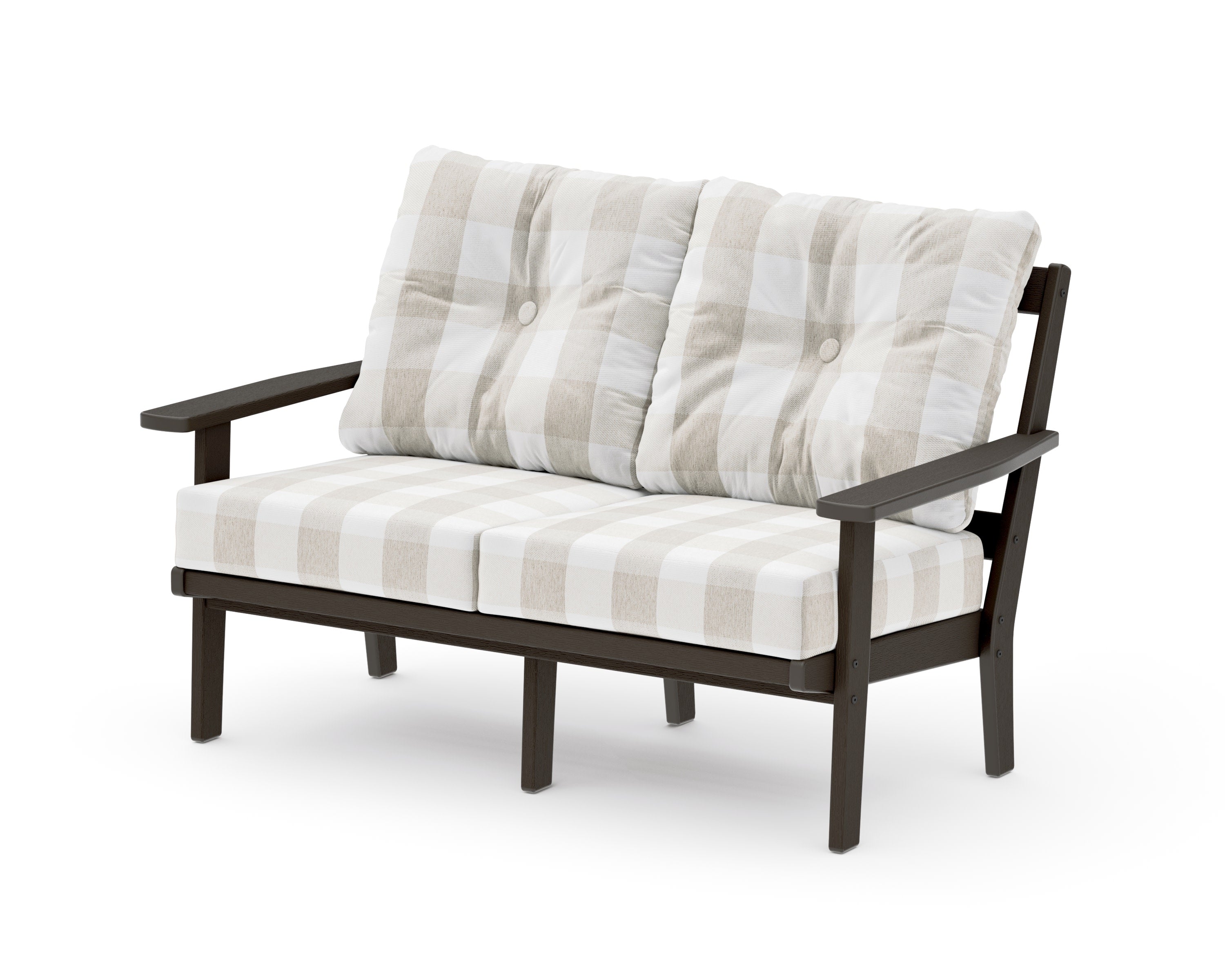 Prairie Deep SeatingLoveseat in Vintage Coffee / Buffalo Plaid Dune Burlap