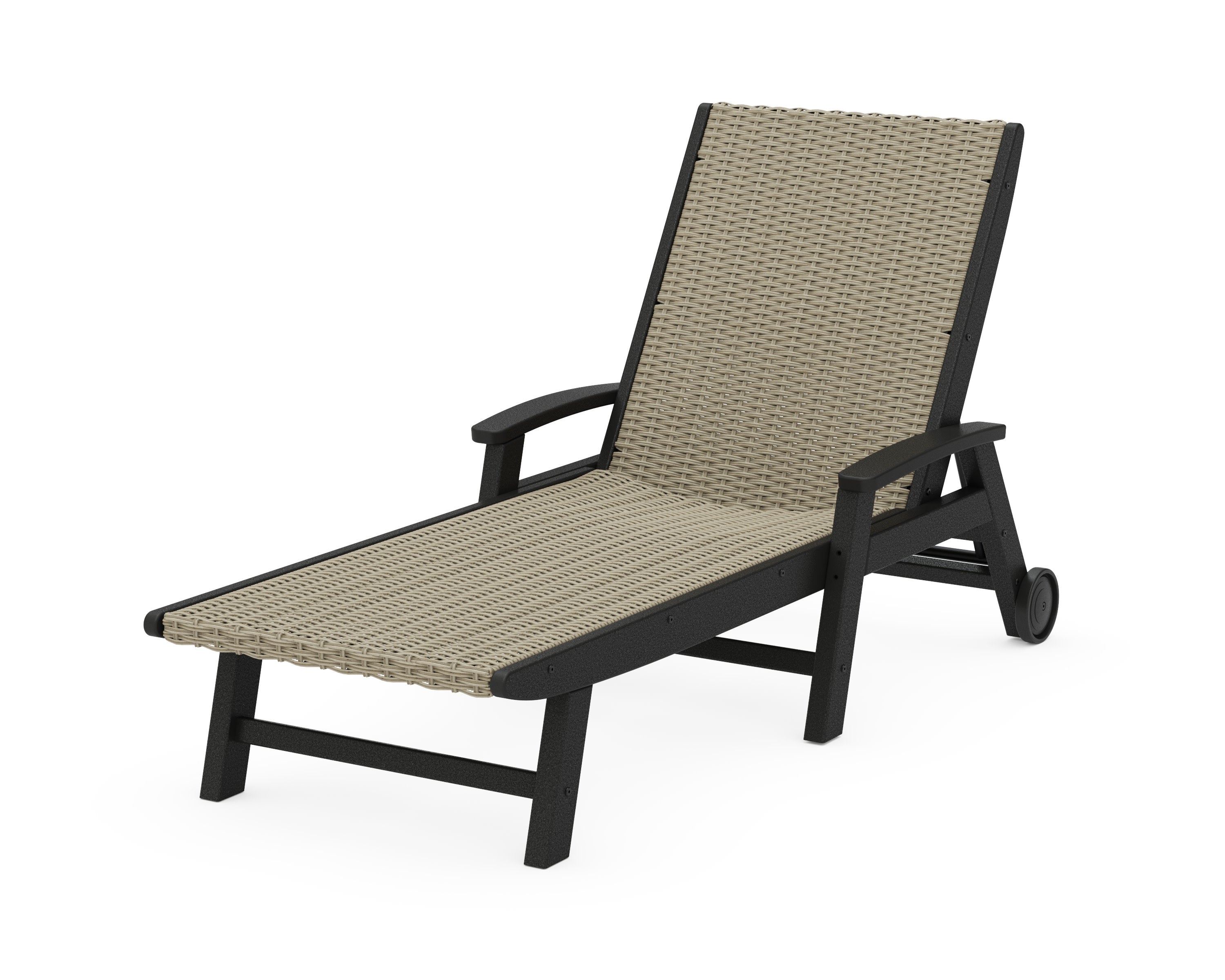 Coastal Woven Chaise with Arms and Wheels in Black / Dune Grass