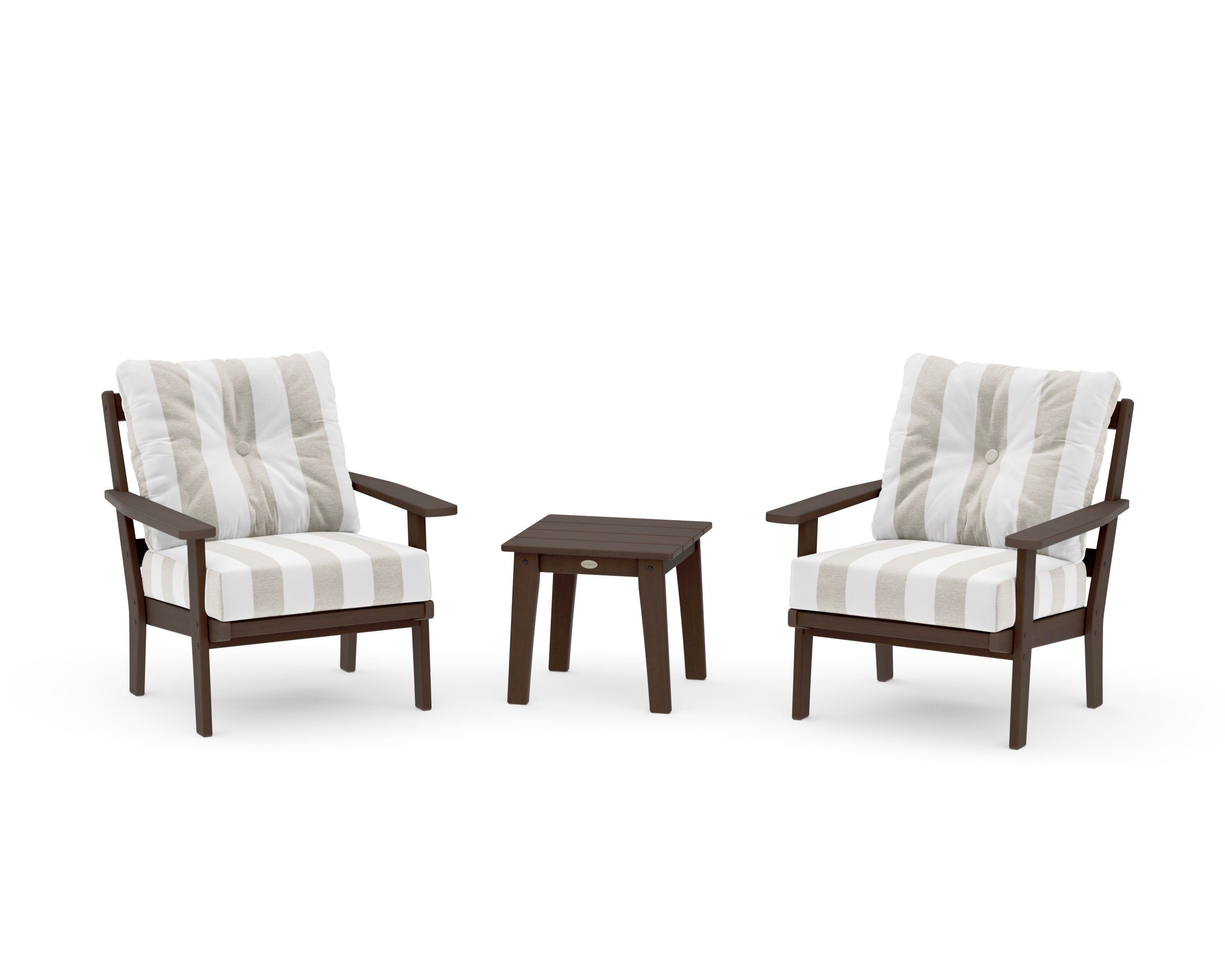 Prairie 3-Piece Deep Seating Set in Kona / Cabana Stripe Dune Burlap