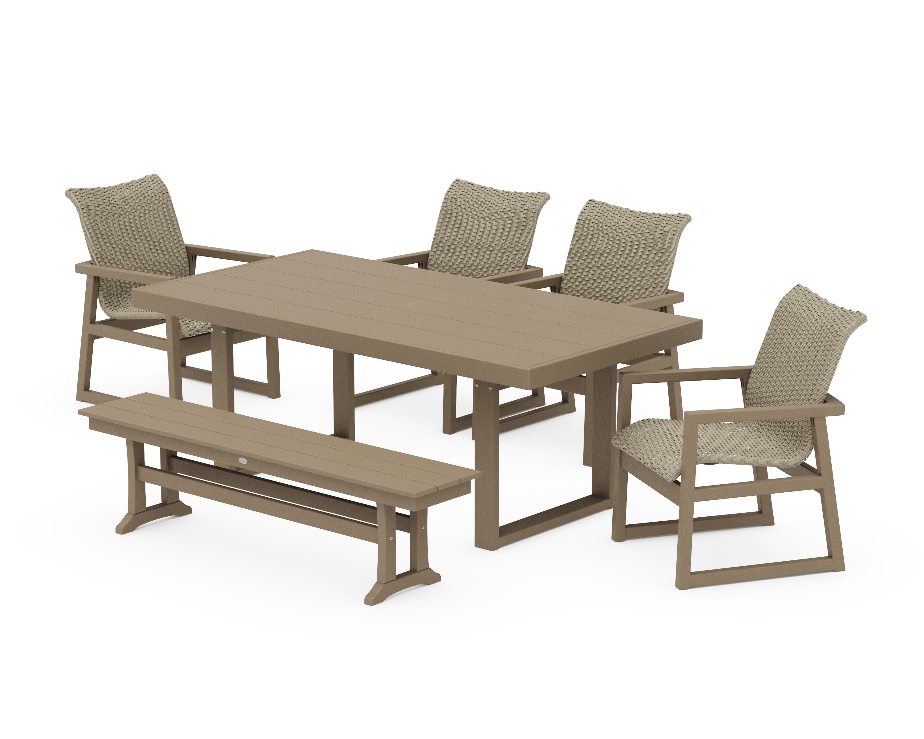 EDGE Woven 6-Piece Dining Set with Bench in Vintage Sahara / Dune Grass