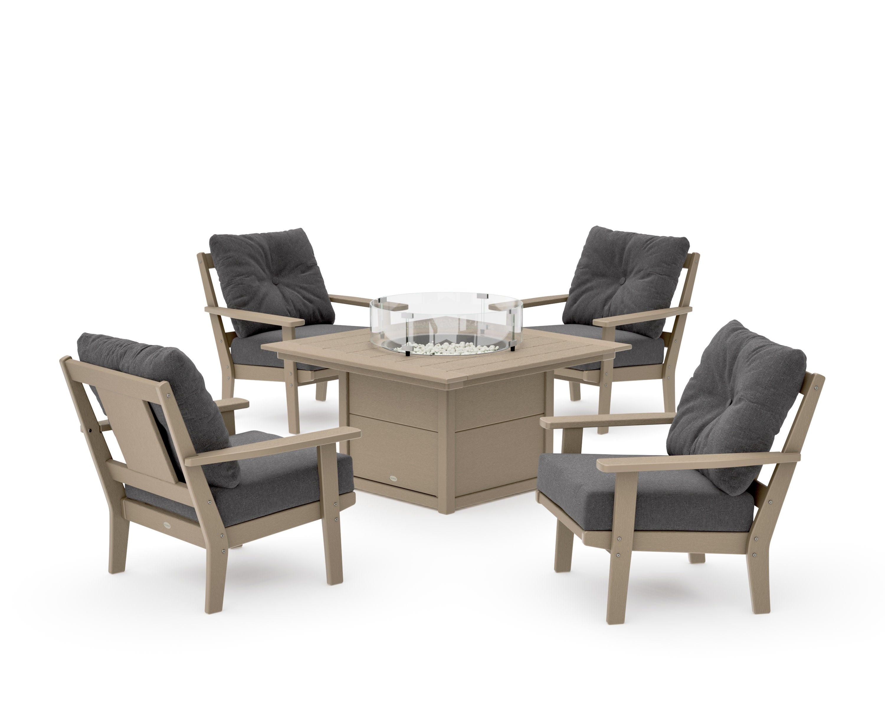Prairie 5-Piece Deep Seating Set with Fire Pit Table in Vintage Sahara / Ash Charcoal