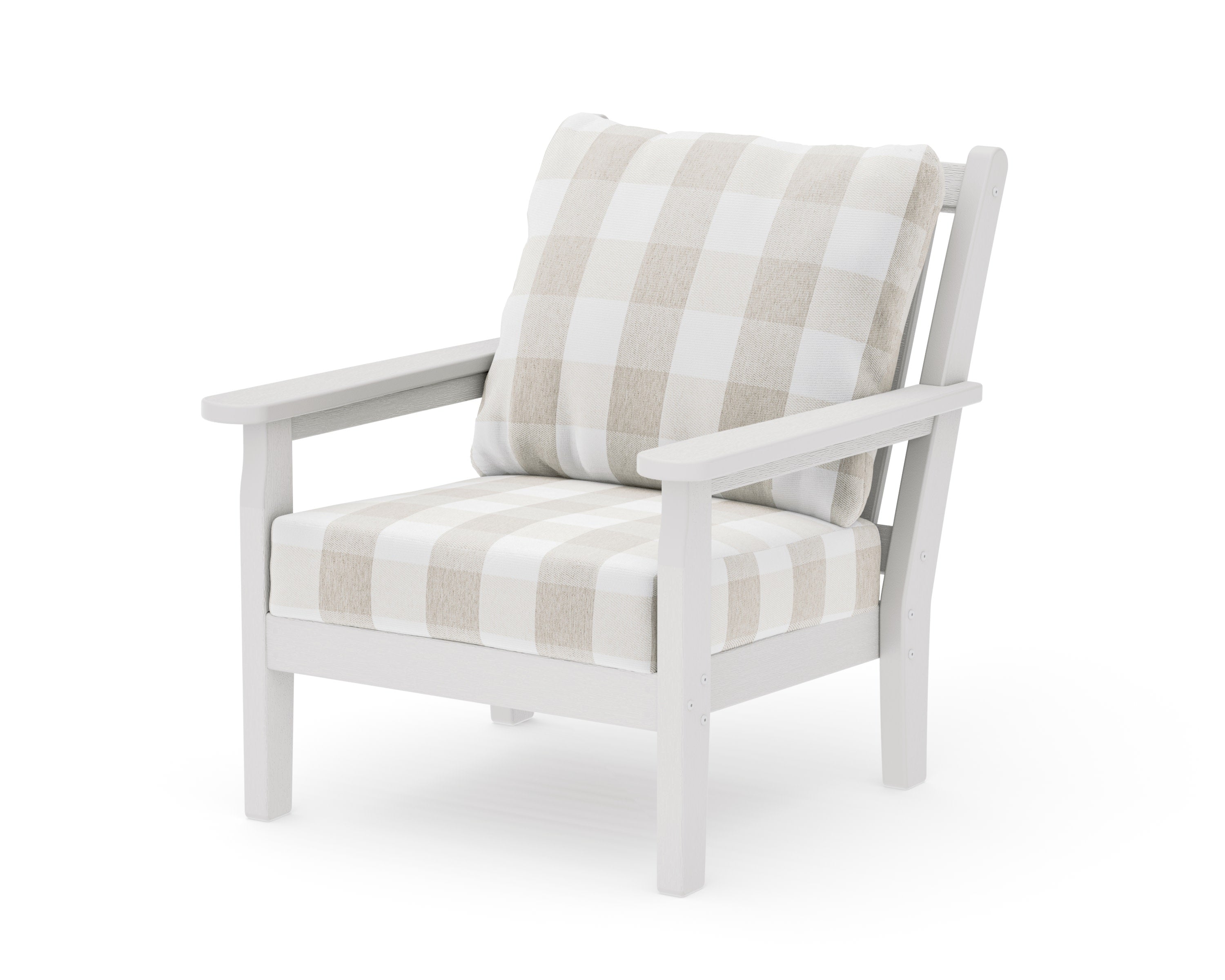 Chippendale Deep Seating Chair in Vintage White / Buffalo Plaid Dune Burlap
