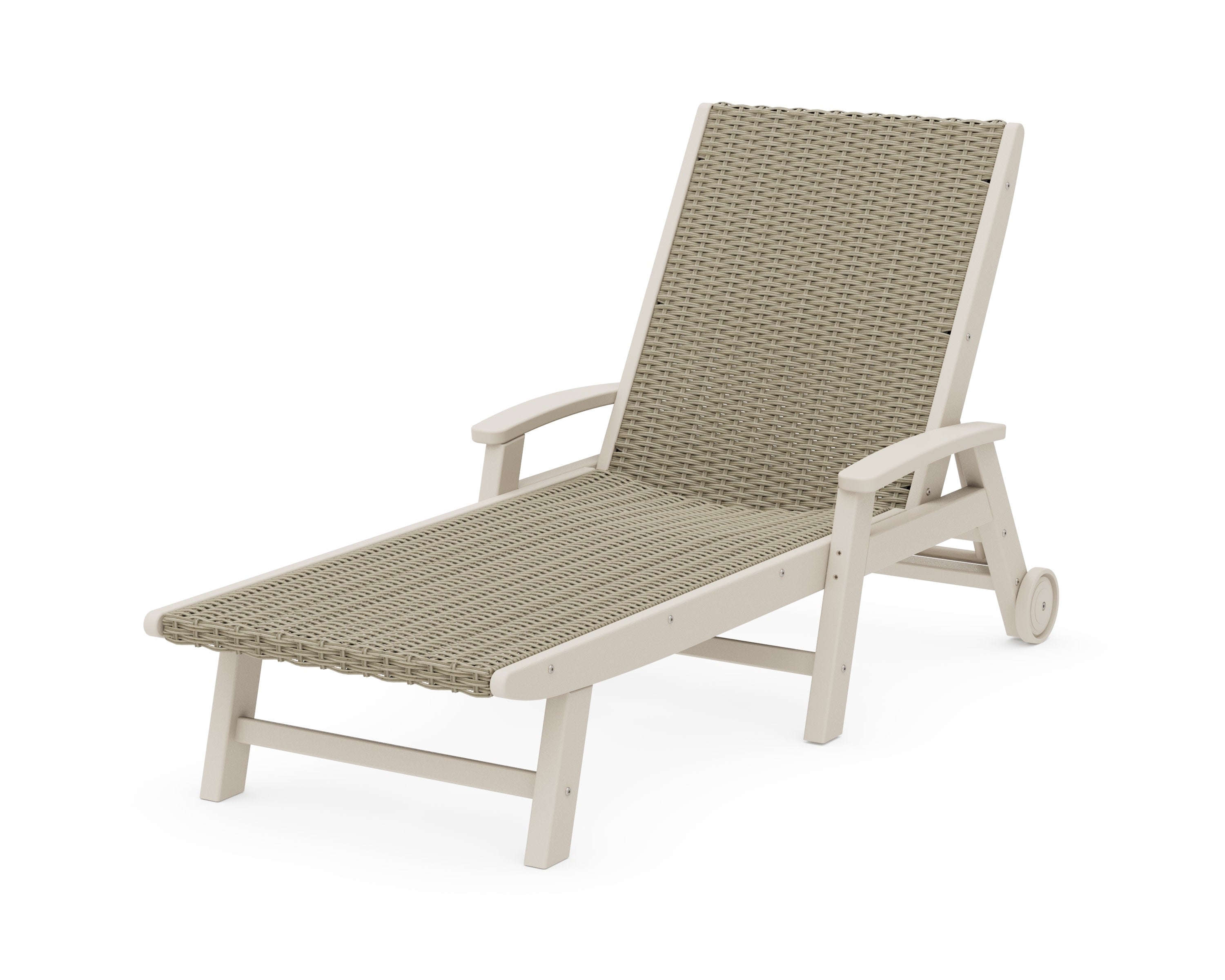 Coastal Woven Chaise with Arms and Wheels in Sand / Dune Grass