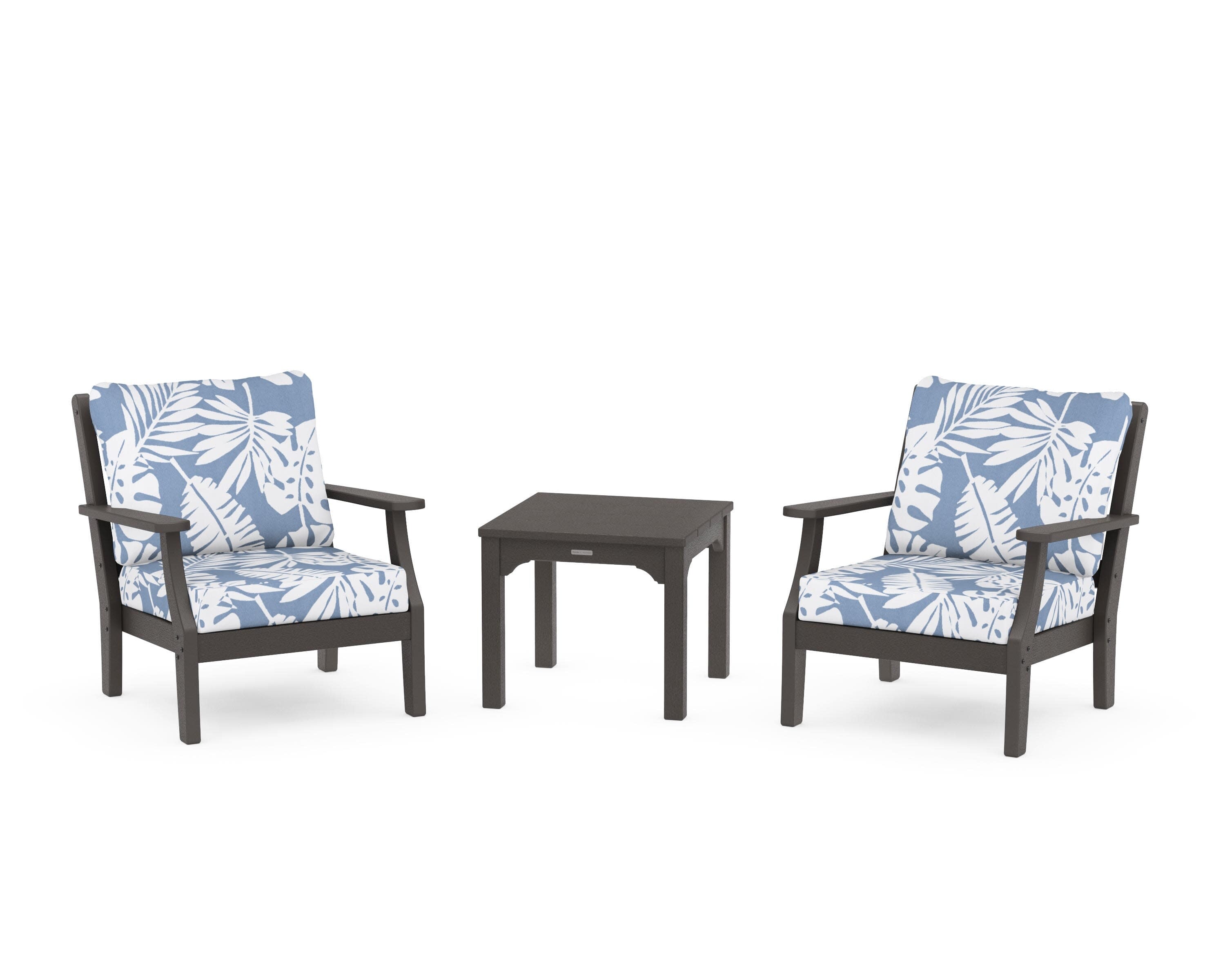 Chinoiserie 3-Piece Deep Seating Set in Vintage Coffee / Leaf Sky Blue