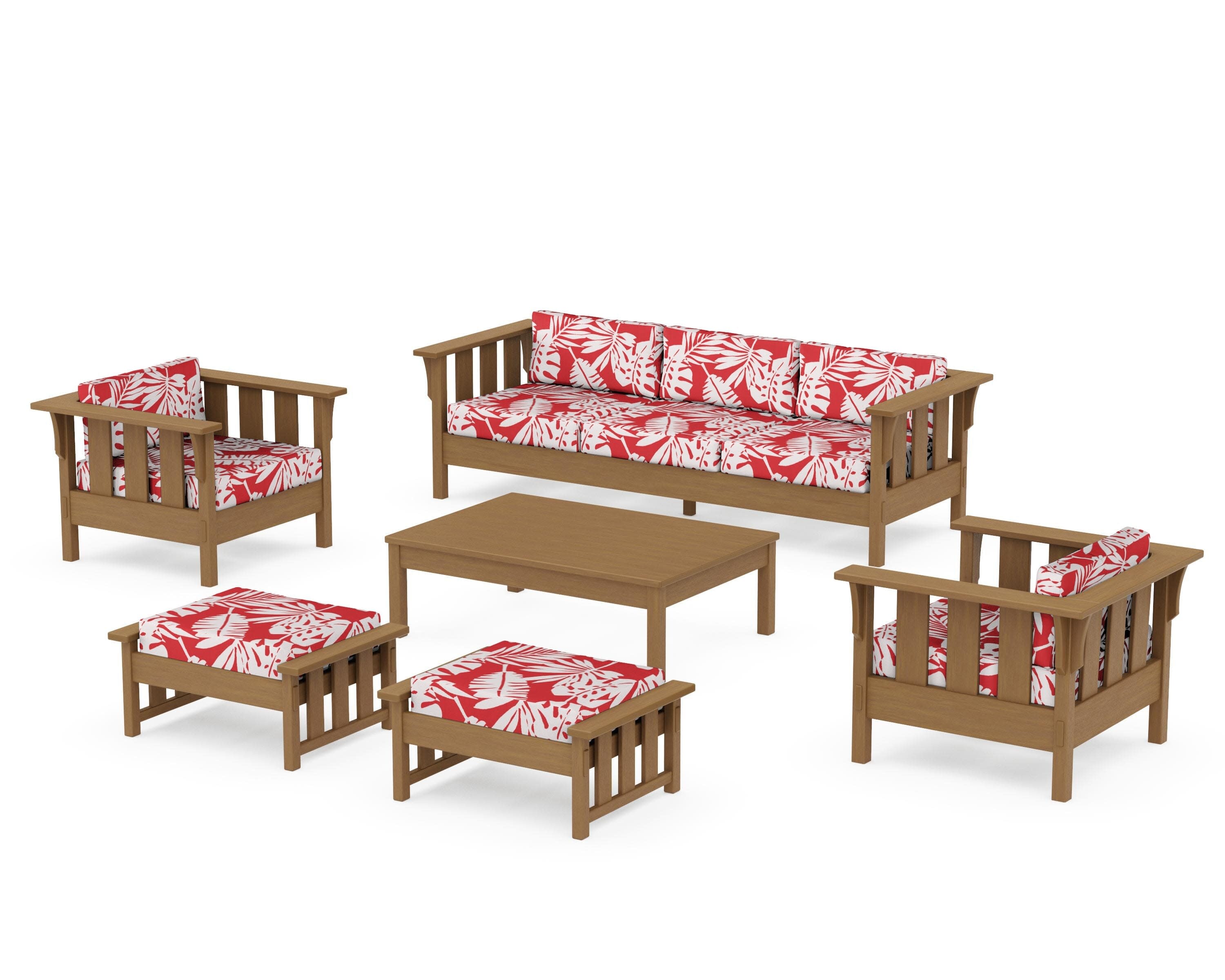Acadia 6-Piece Lounge Sofa Set in Natural / Leaf Crimson