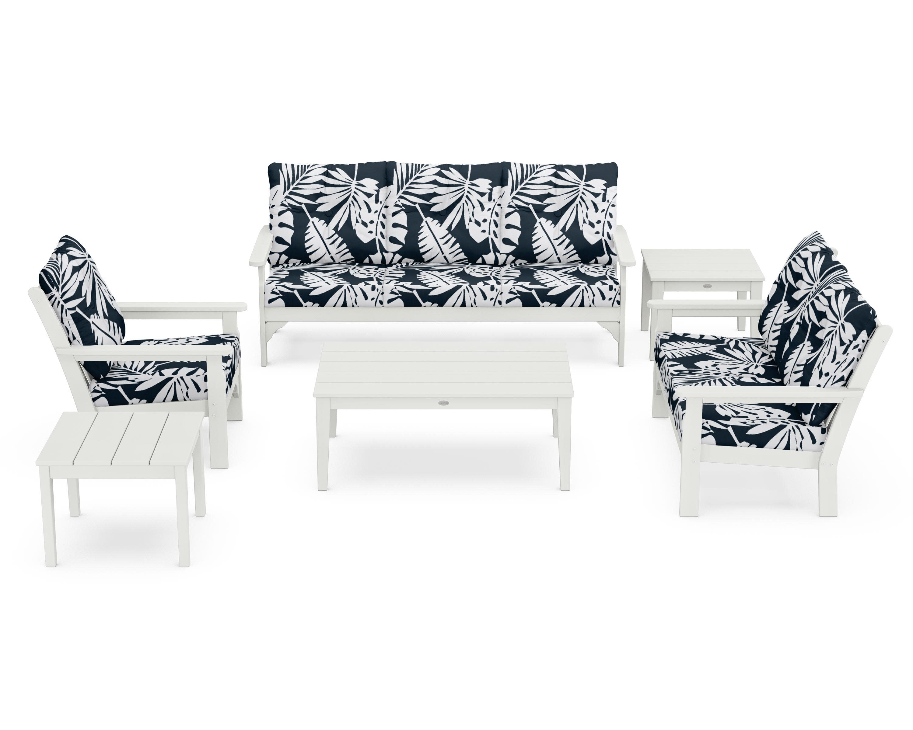 Vineyard 6-Piece Deep Seating Set in Vintage White / Leaf Marine Indigo