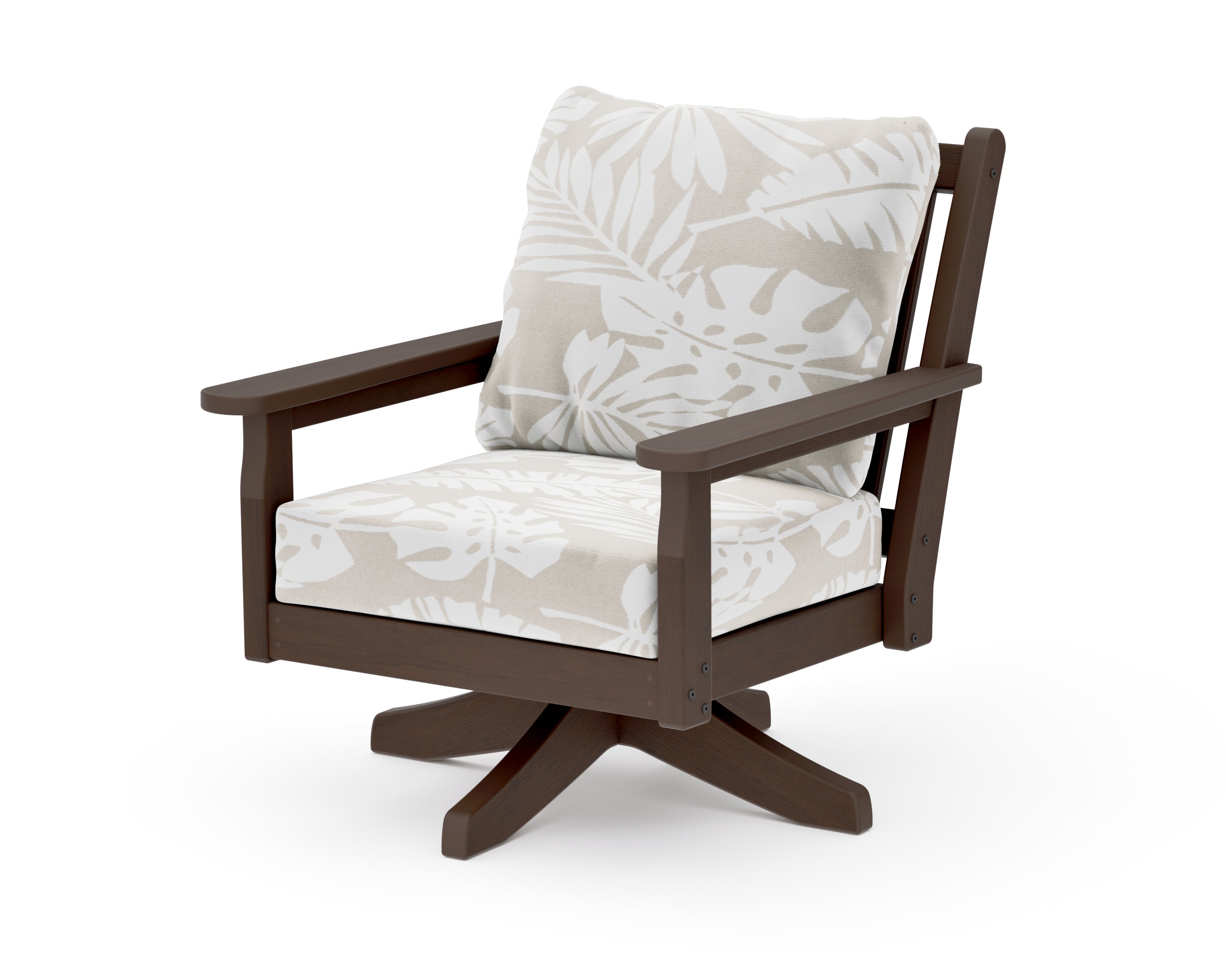Chippendale Deep Seating Swivel Chair in Kona / Leaf Dune Burlap