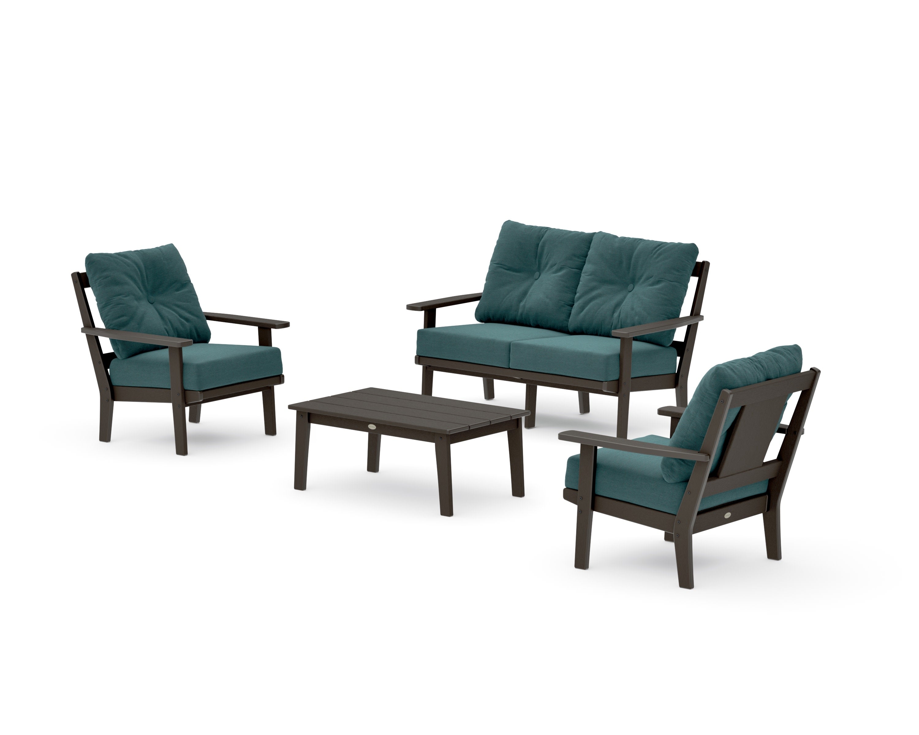 Prairie 4-Piece Deep Seating Set with Loveseat in Vintage Coffee / Ocean Teal