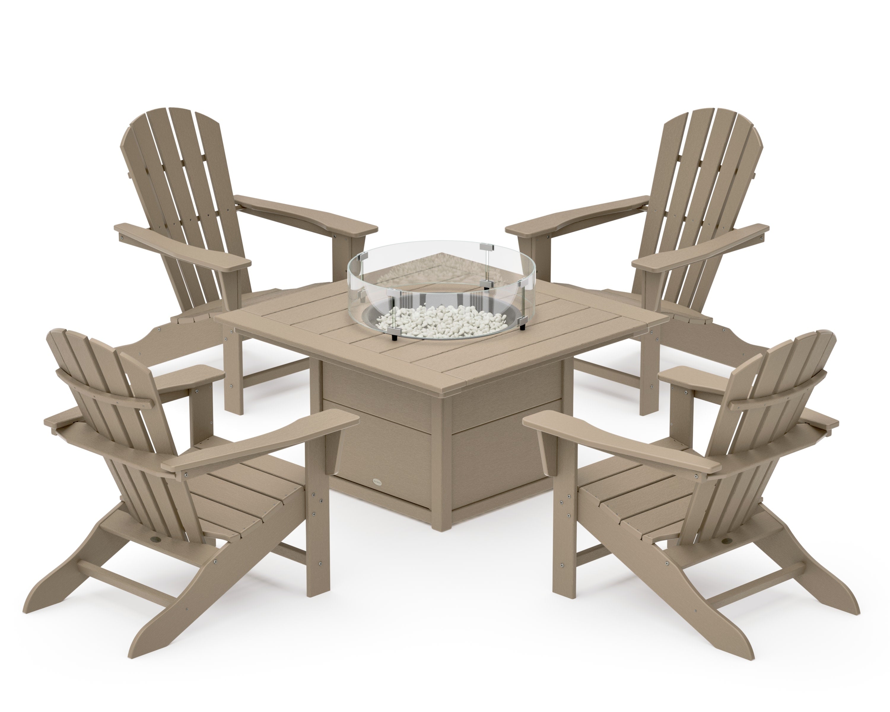 Palm Coast 5-Piece Adirondack Chair Conversation Set with Fire Pit Table in Vintage Sahara