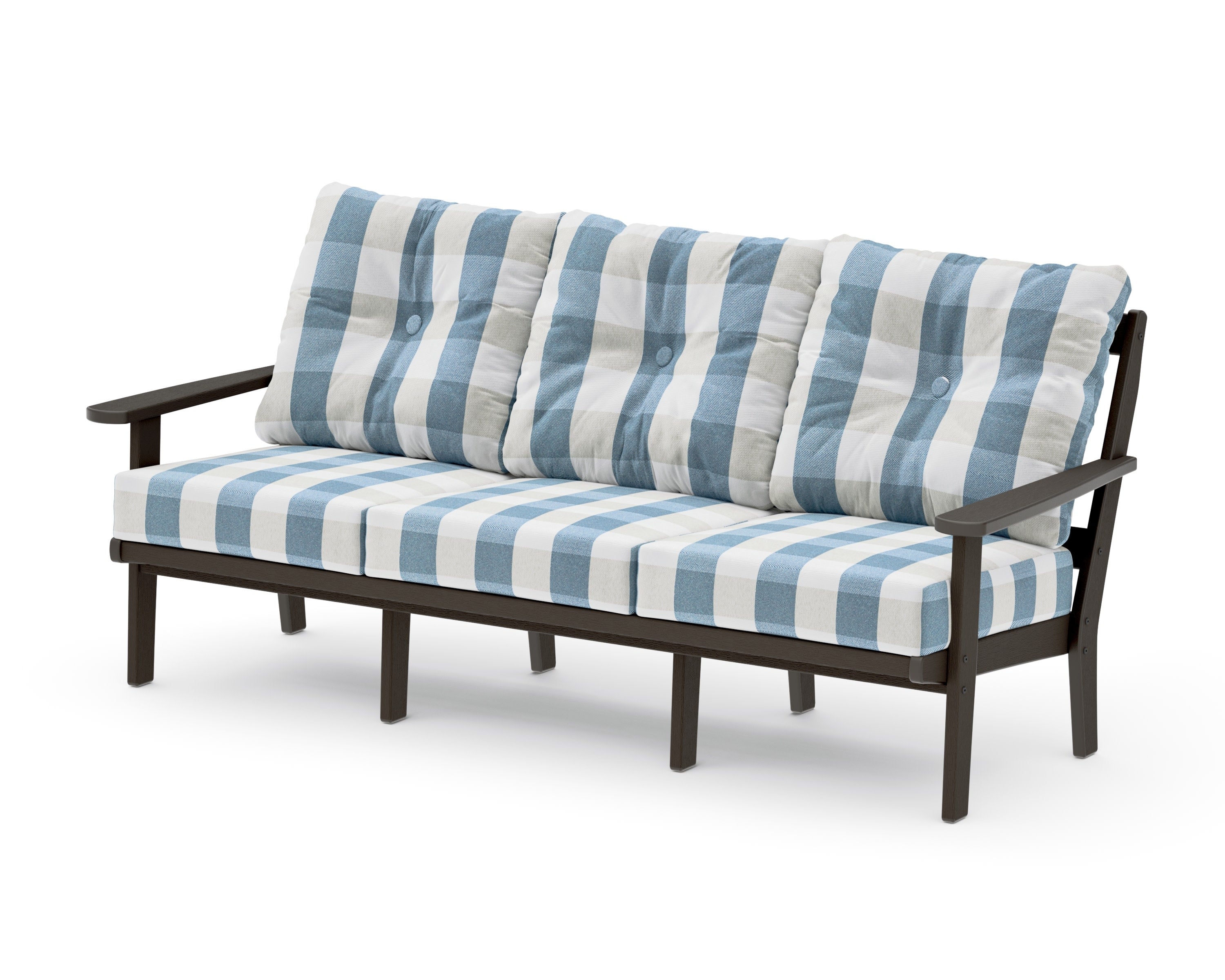 Mission Deep Seating Sofa in Vintage Coffee / Buffalo Plaid Sky Blue
