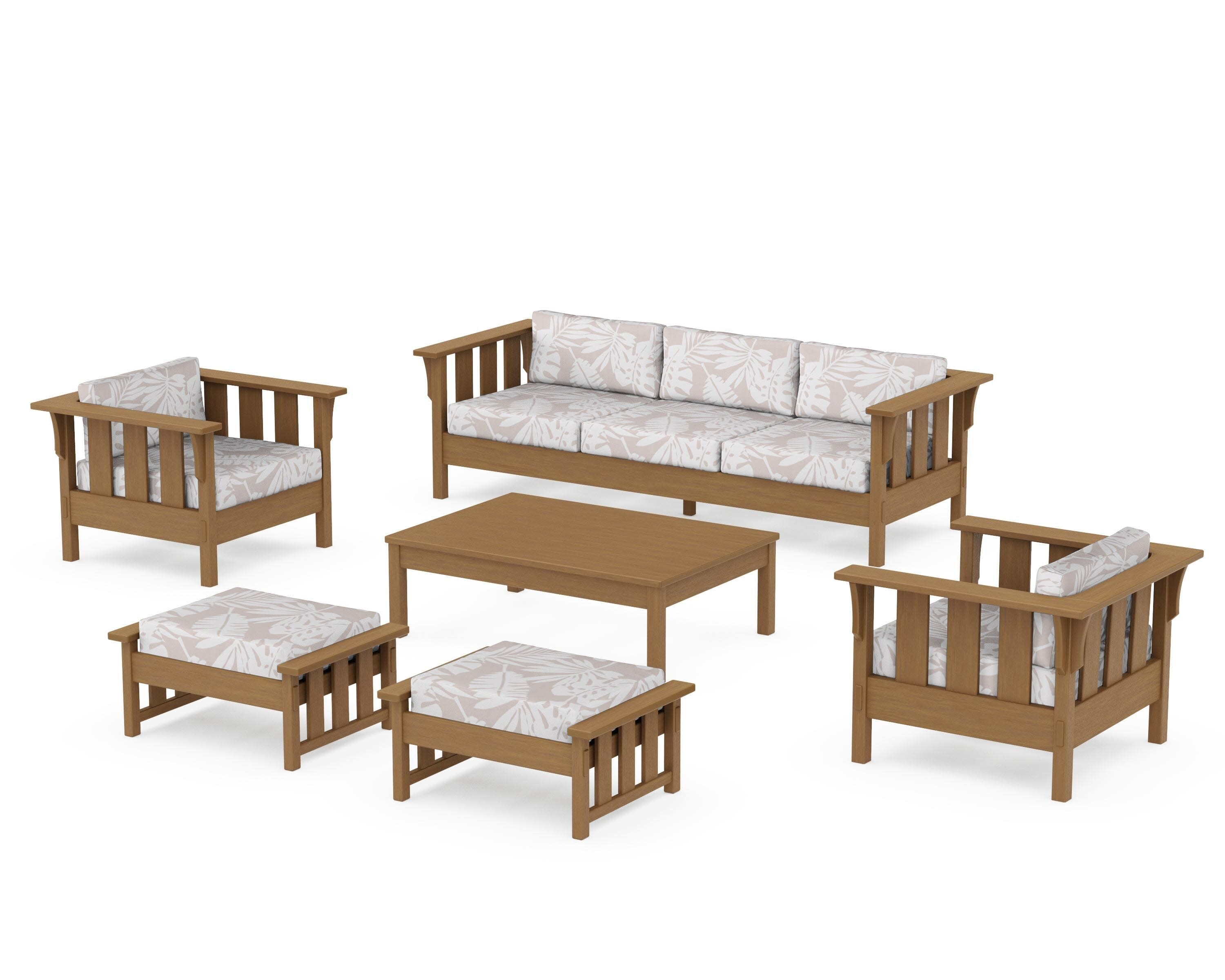 Acadia 6-Piece Lounge Sofa Set in Natural / Leaf Dune Burlap