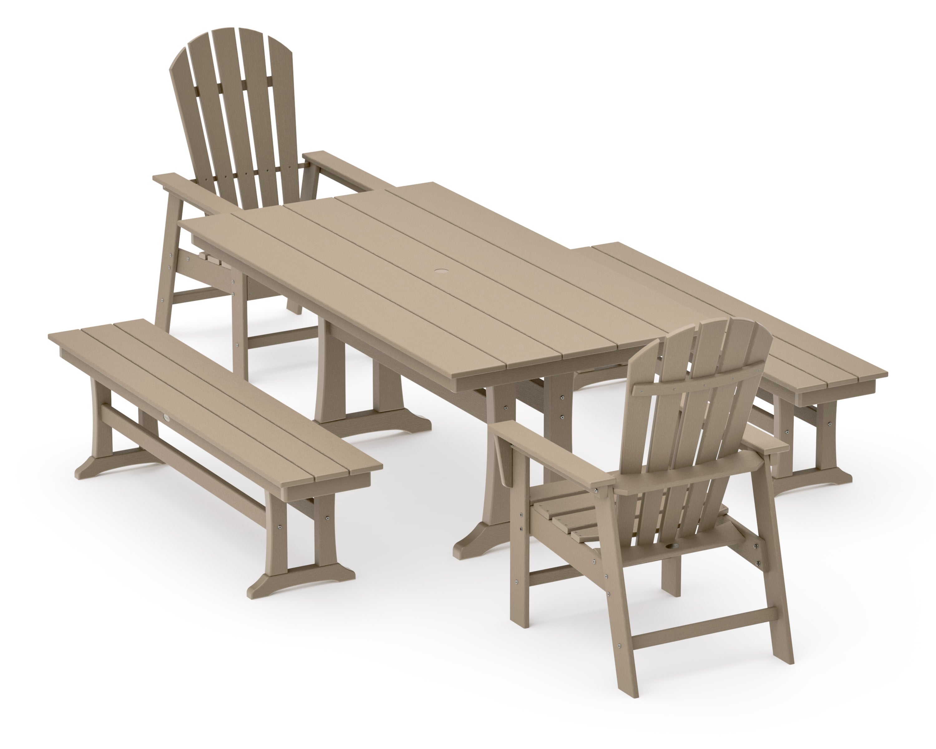 South Beach 5-Piece Farmhouse Dining Set With Trestle Legs in Vintage Sahara