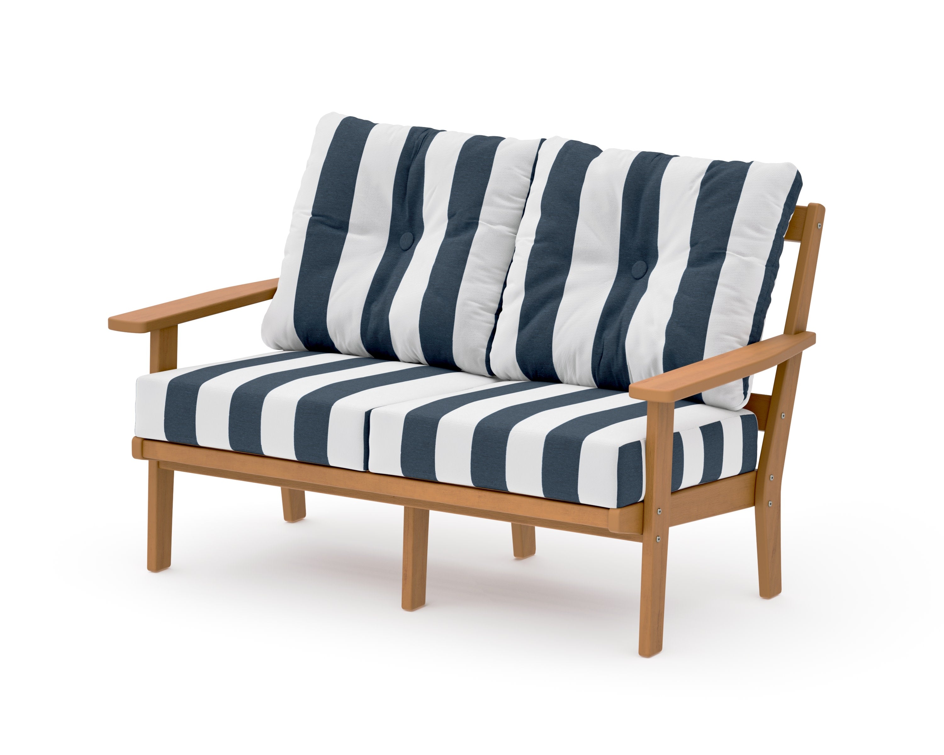 Prairie Deep SeatingLoveseat in Natural / Cabana Stripe Marine Indigo