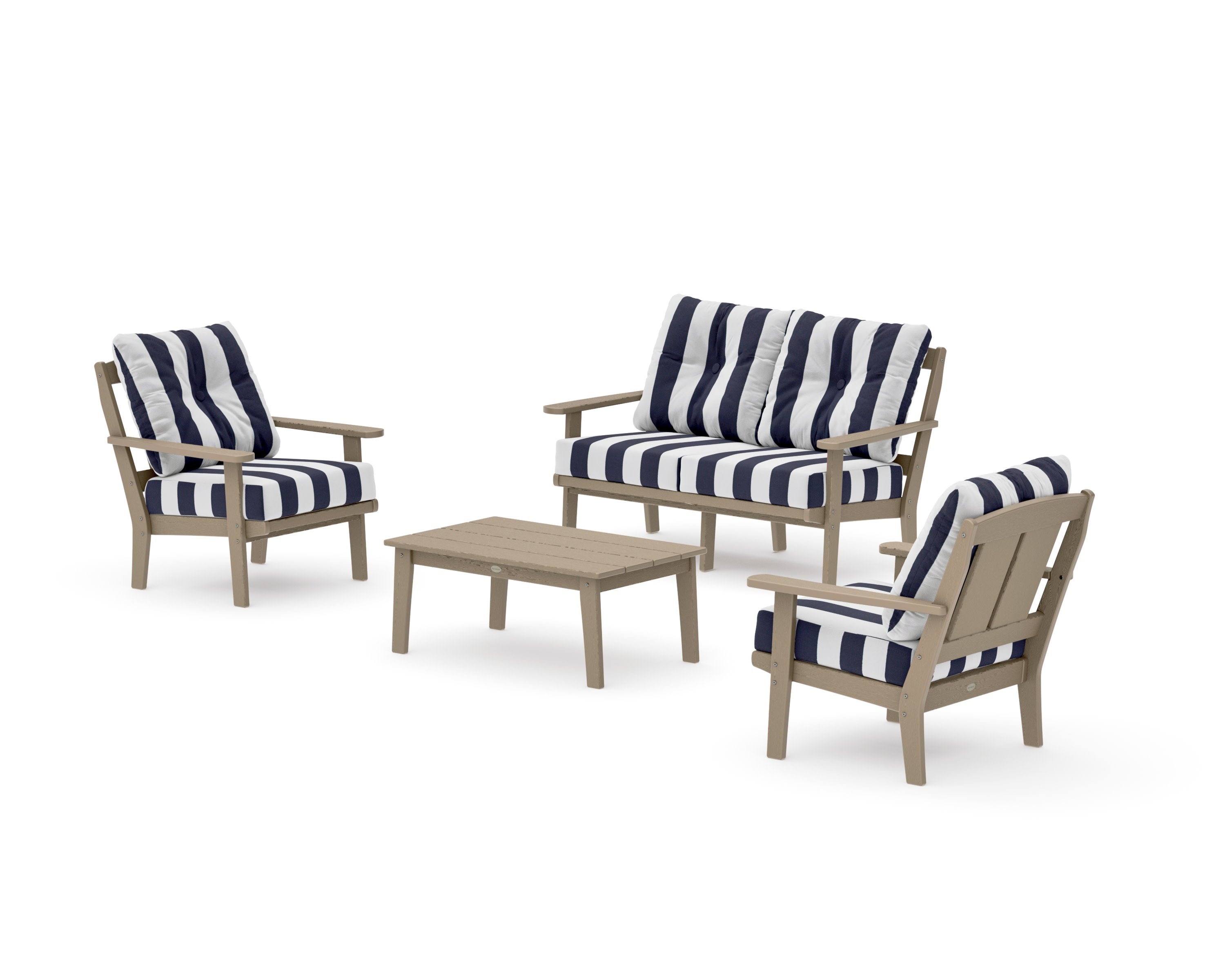 Mission 4-Piece Deep Seating Set with Loveseat in Vintage Sahara / Cabana Stripe Navy