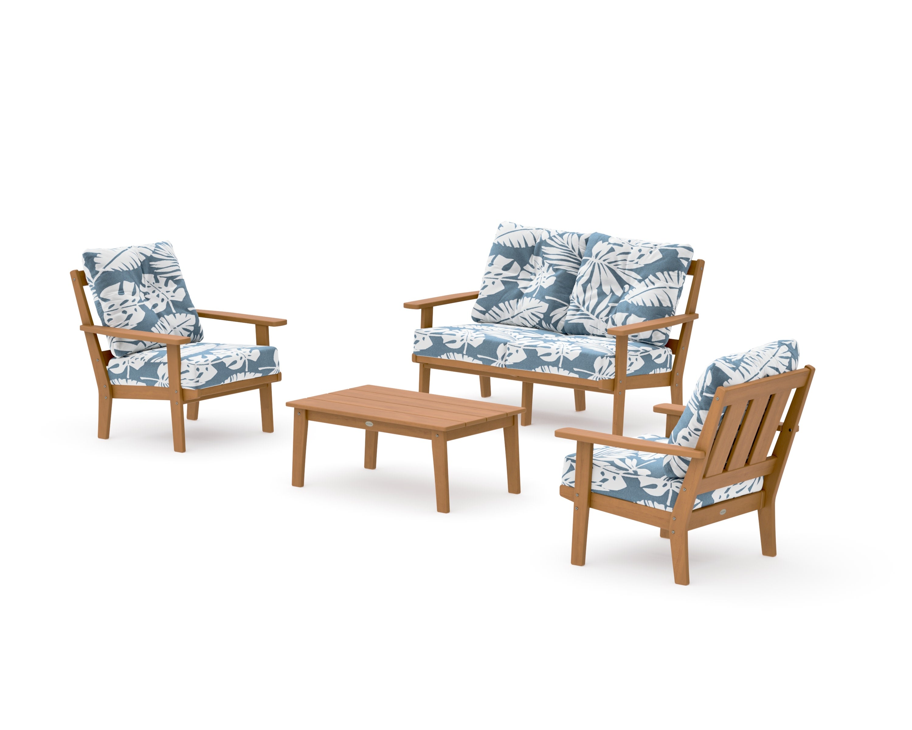 Oxford 4-Piece Deep Seating Set with Loveseat in Natural / Leaf Sky Blue