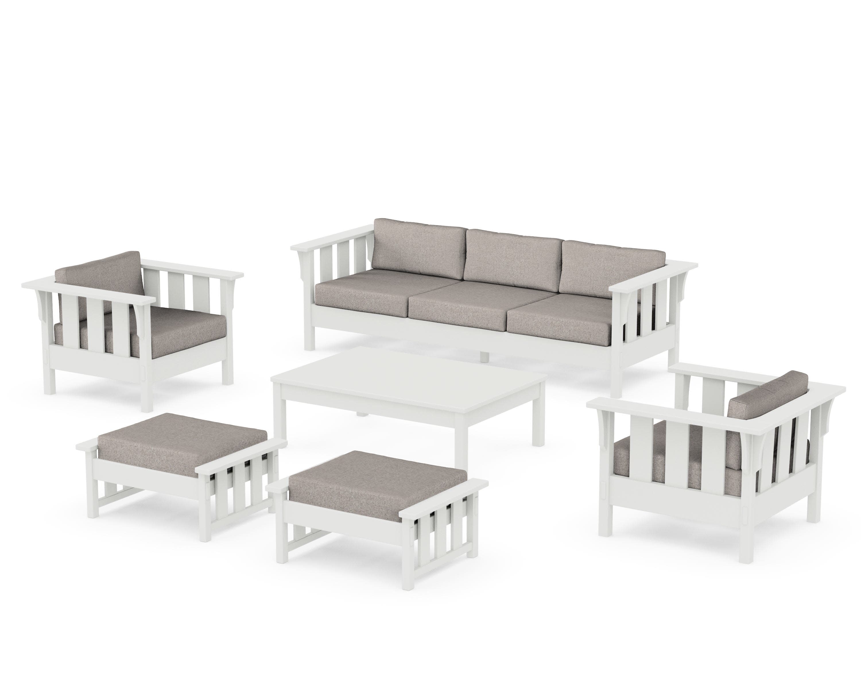 Acadia 6-Piece Lounge Sofa Set in Vintage White / Weathered Tweed