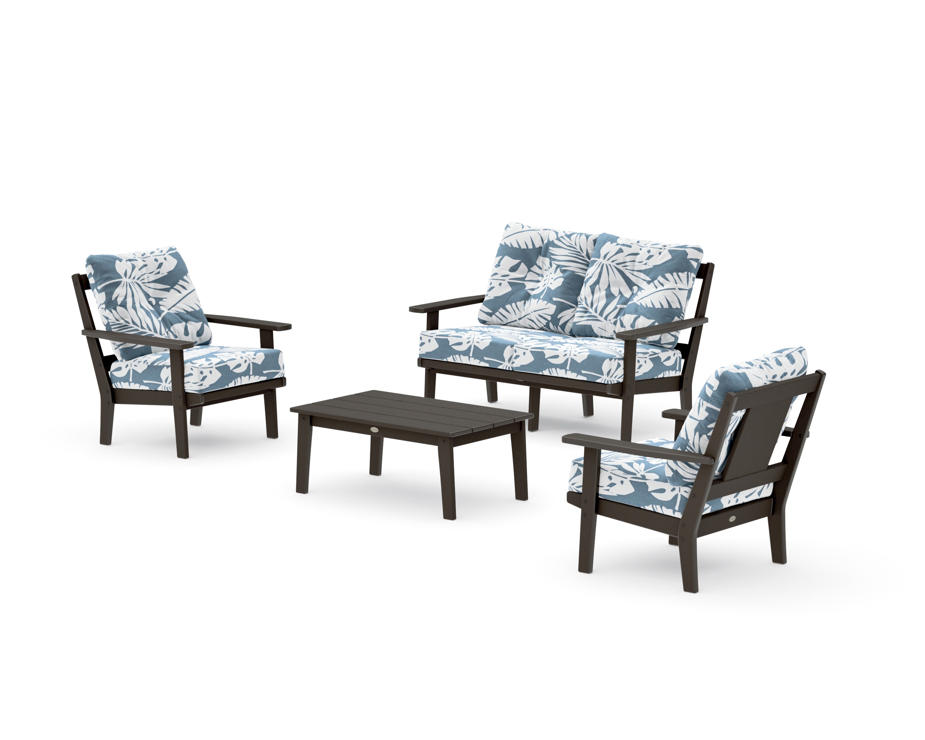 Prairie 4-Piece Deep Seating Set with Loveseat in Vintage Coffee / Leaf Sky Blue