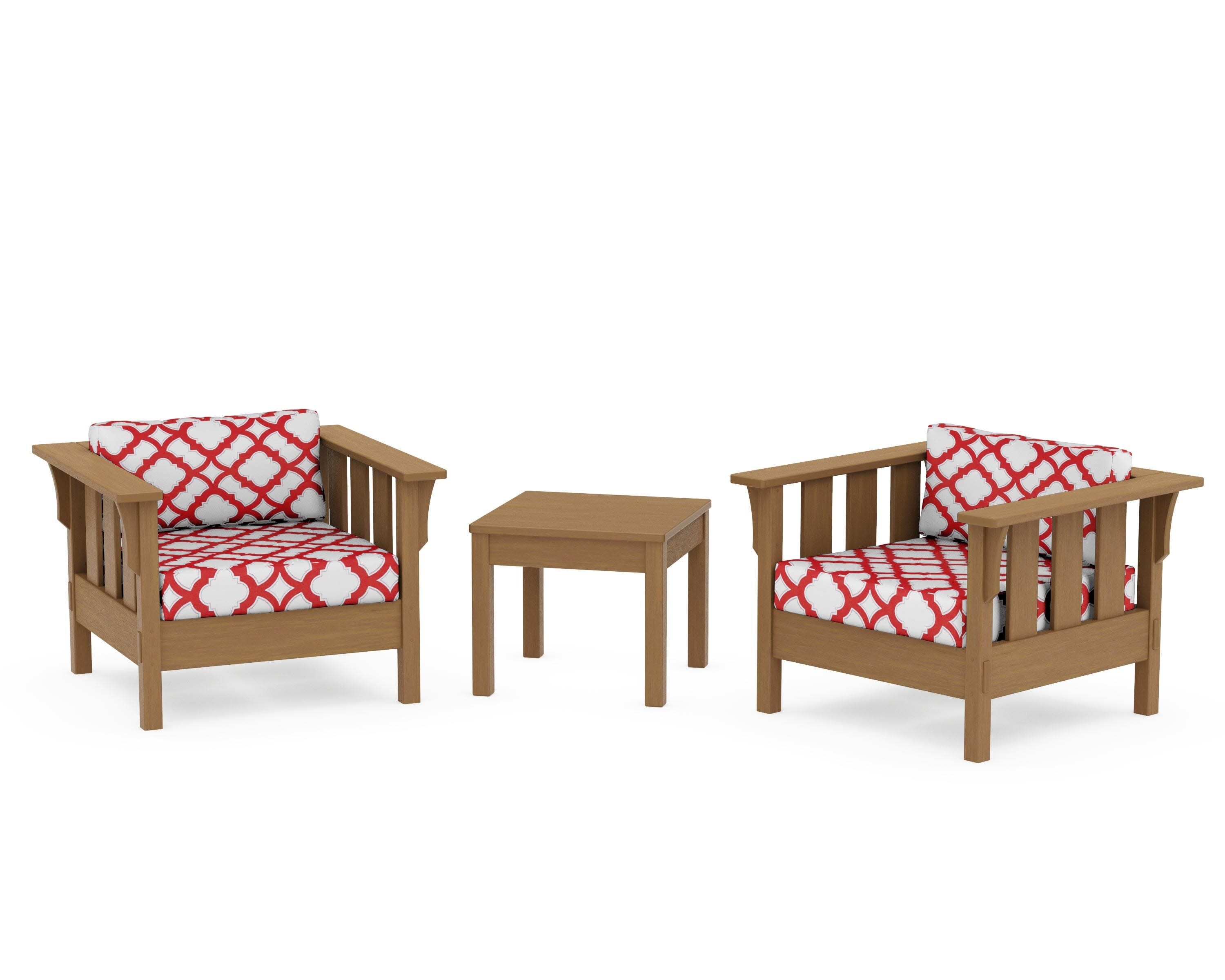 Acadia 3-Piece Deep Seating Set in Natural / Trellis Crimson