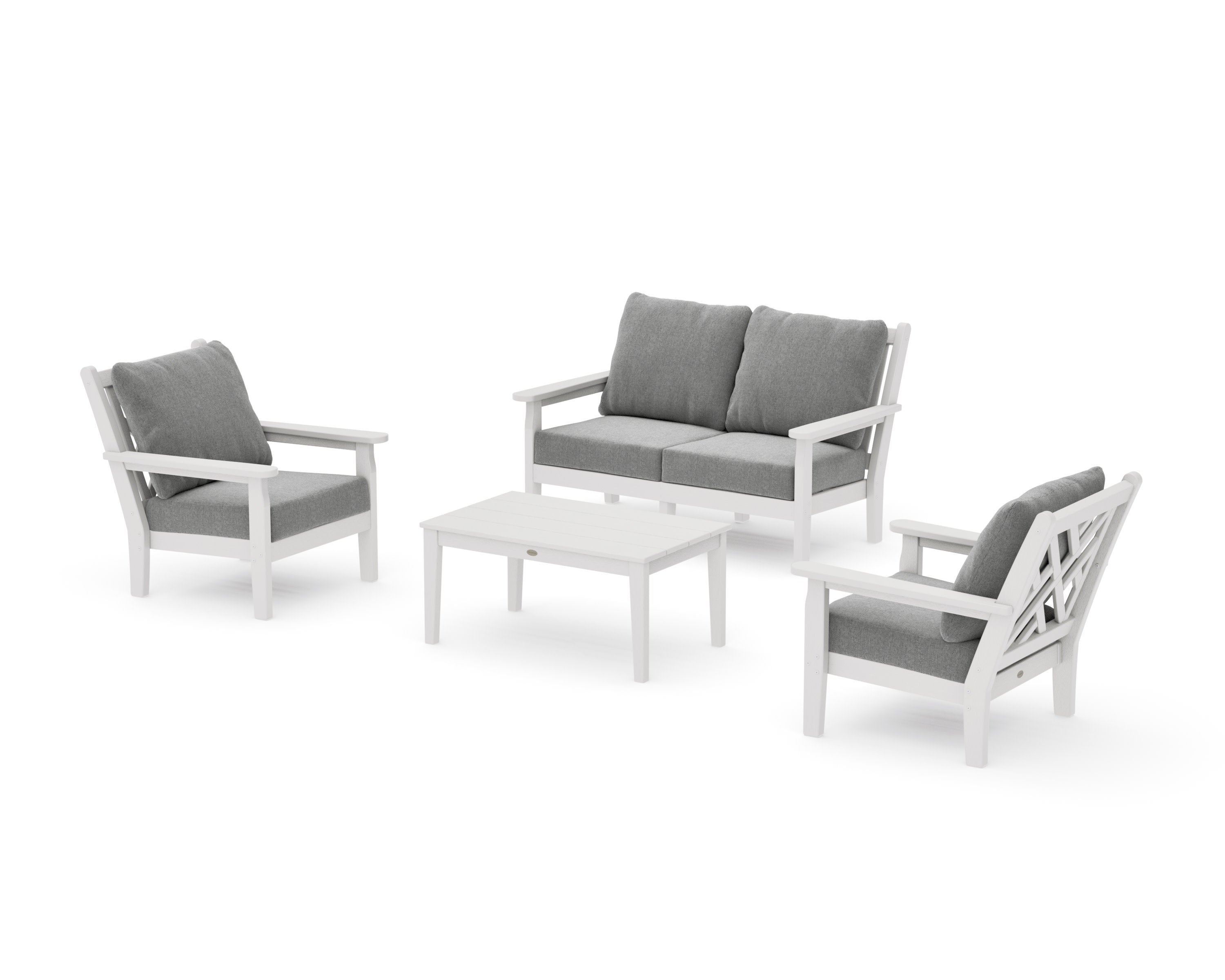 Chippendale 4-Piece Deep Seating Set with Loveseat in Vintage White / Grey Mist