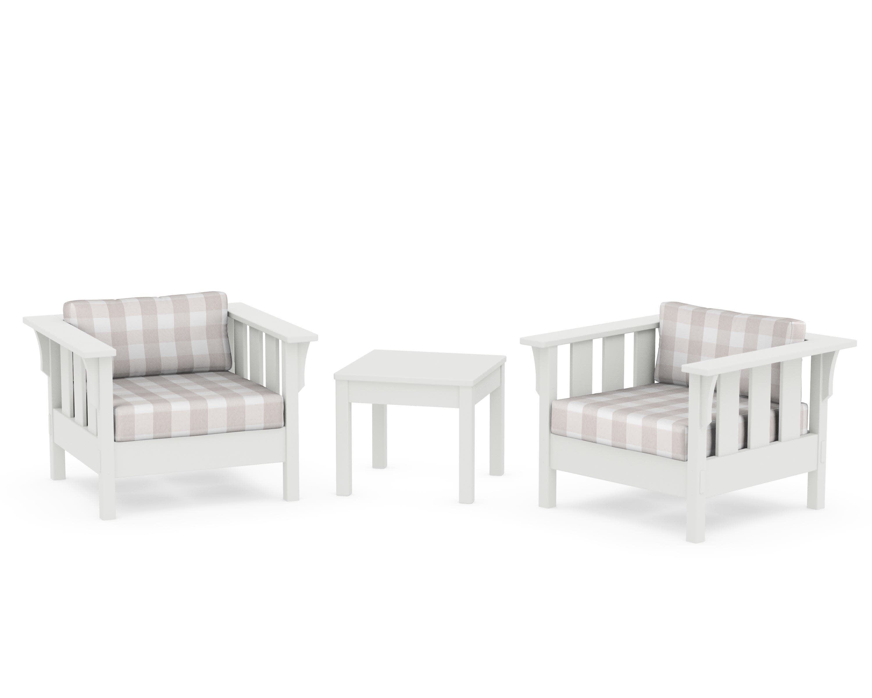 Acadia 3-Piece Deep Seating Set in Vintage White / Buffalo Plaid Dune Burlap