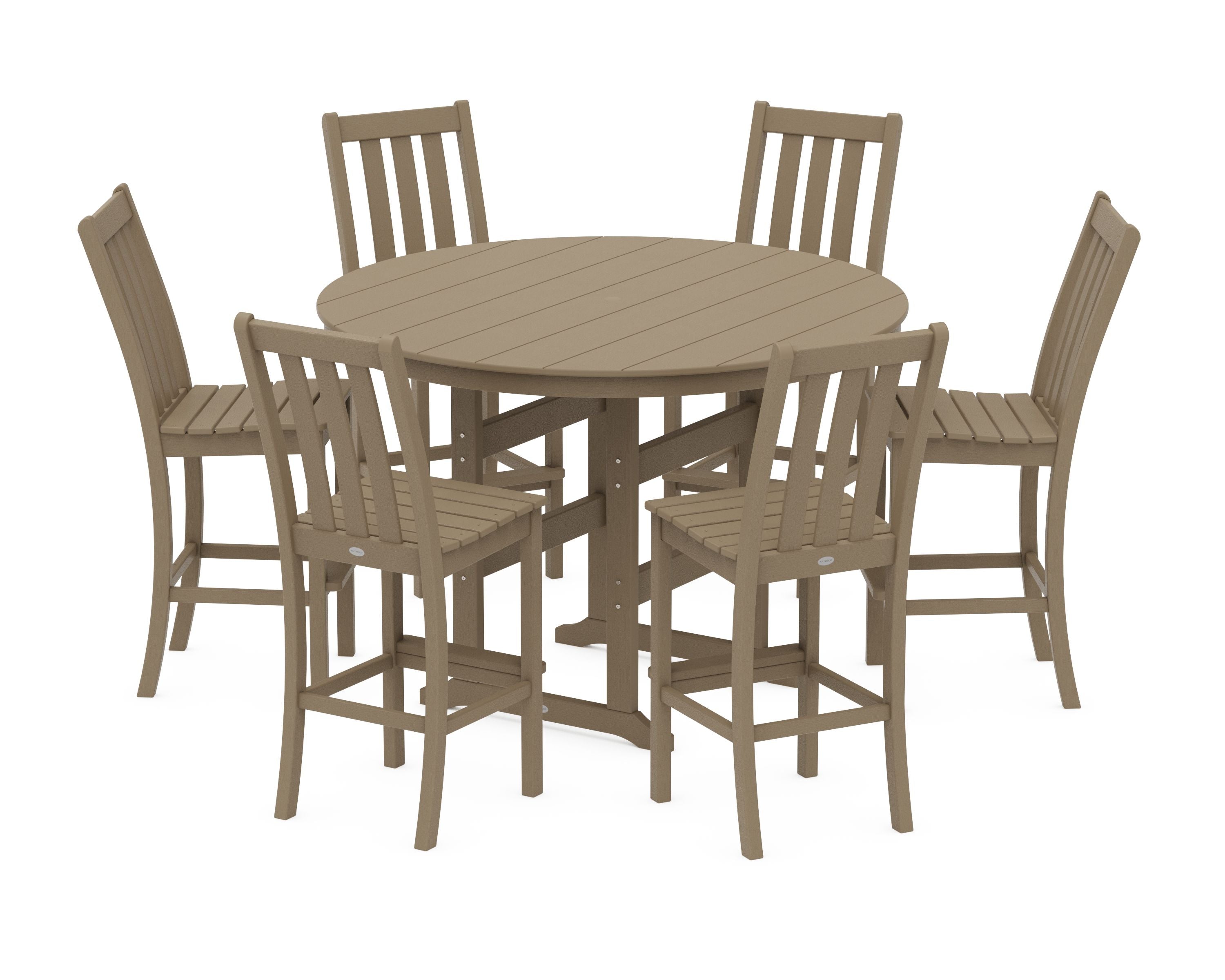 Vineyard 7-Piece Side Chair Round Farmhouse Bar Set in Vintage Sahara