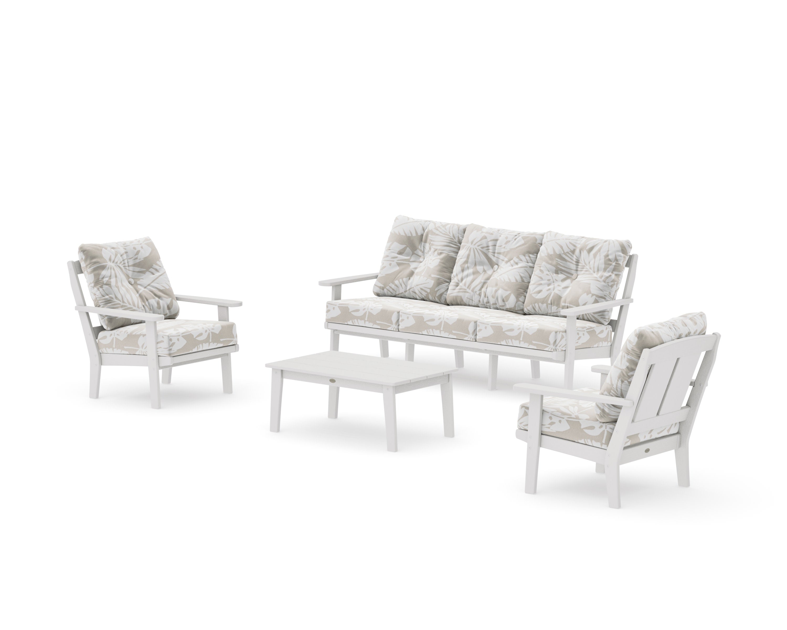 Mission 4-Piece Deep Seating Set with Sofa in Vintage White / Leaf Dune Burlap