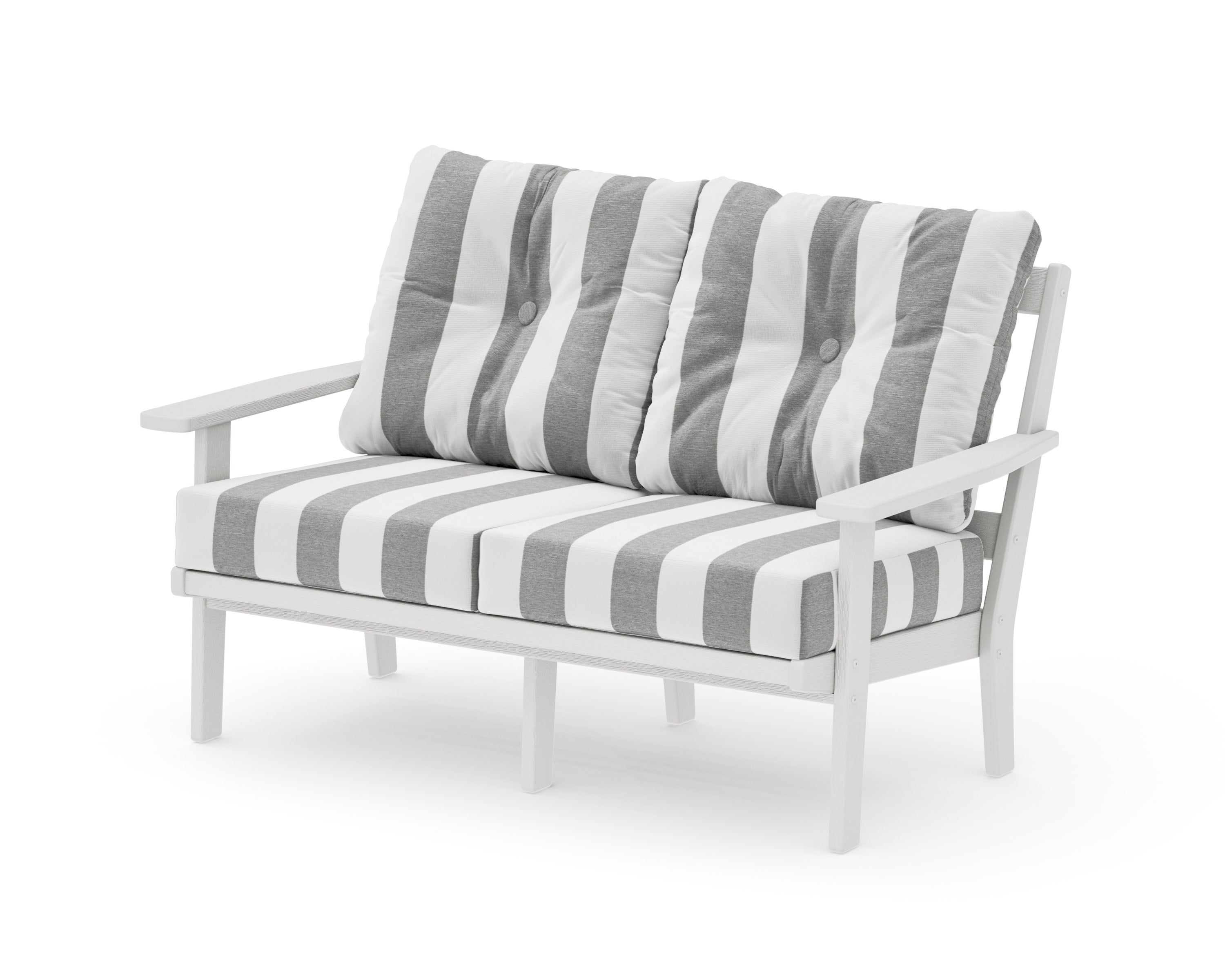 Prairie Deep SeatingLoveseat in Vintage White / Cabana Stripe Grey Mist