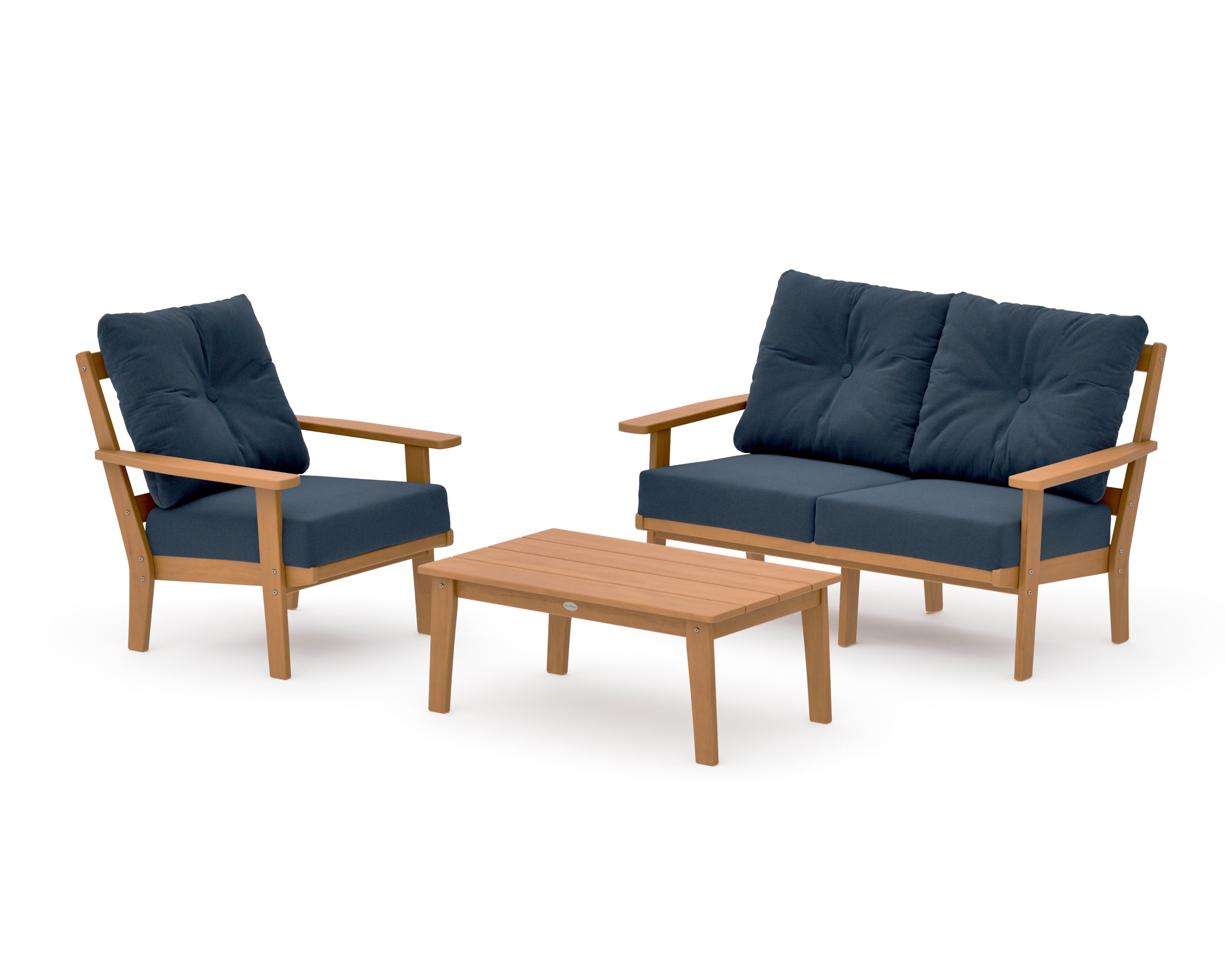 Oxford 3-Piece Deep Seating Set with Loveseat in Natural / Marine Indigo
