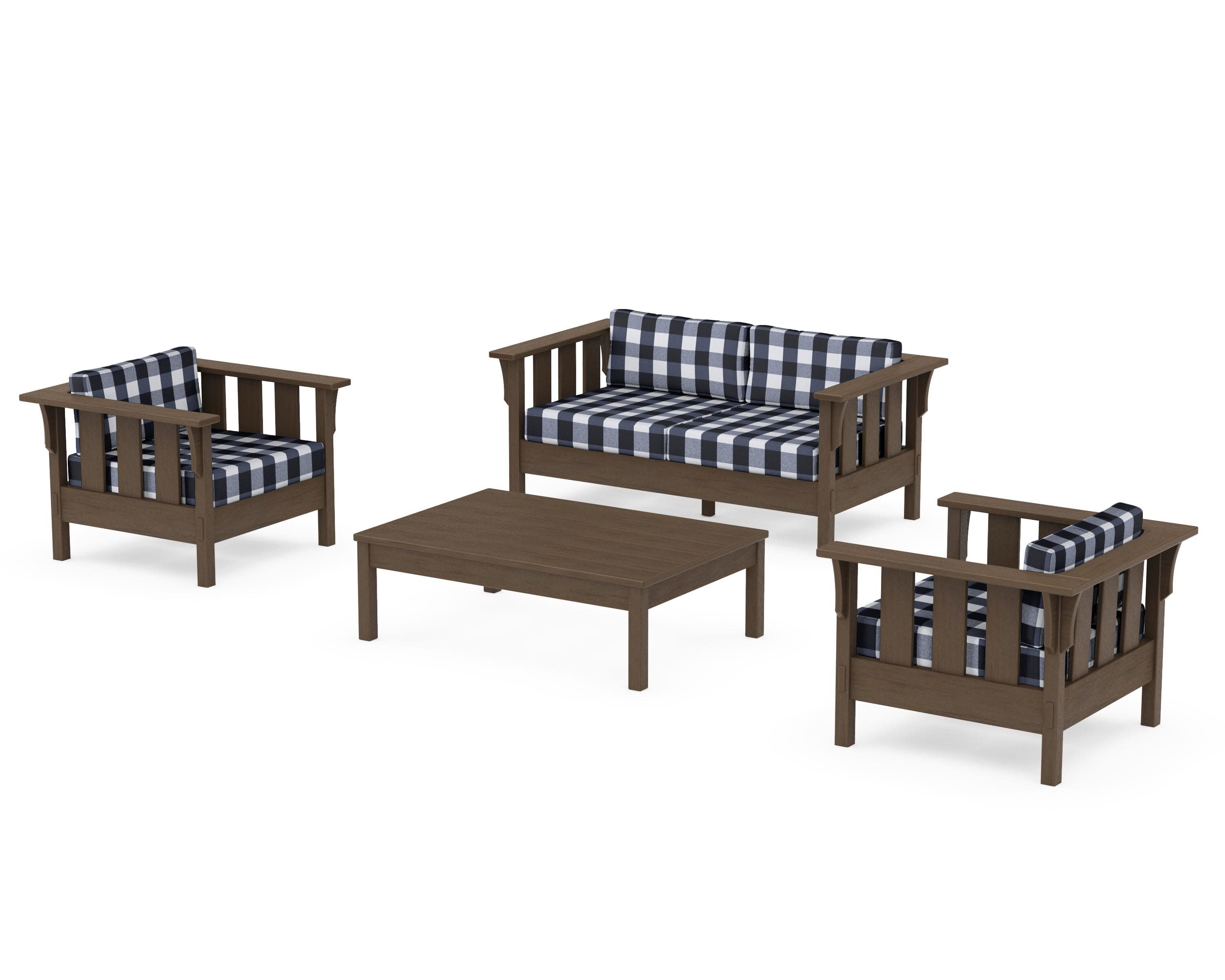 Acadia 4-Piece Deep Seating Set with Loveseat in Kona / Buffalo Plaid Marine Indigo