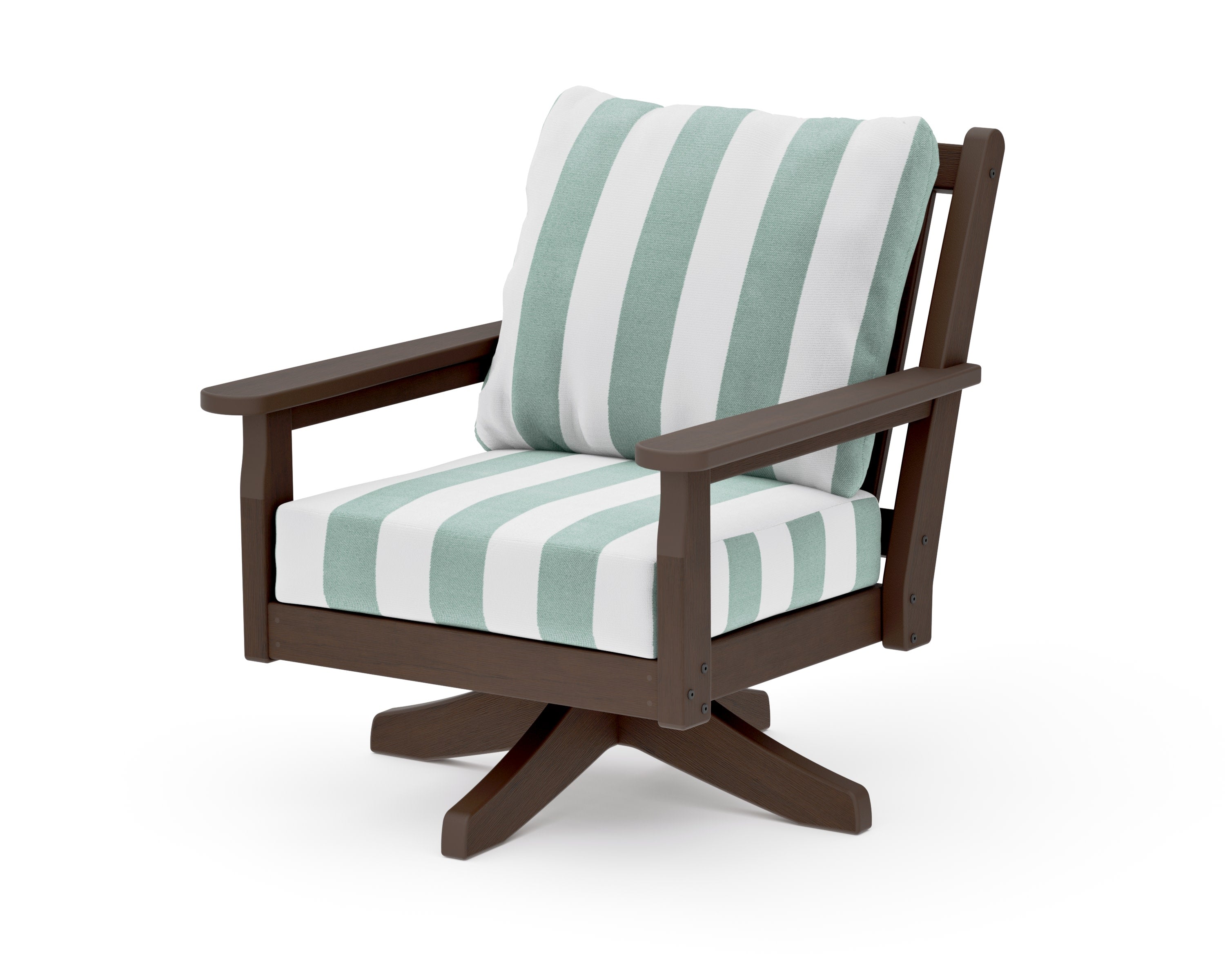 Chippendale Deep Seating Swivel Chair in Kona / Cabana Stripe Glacier Spa