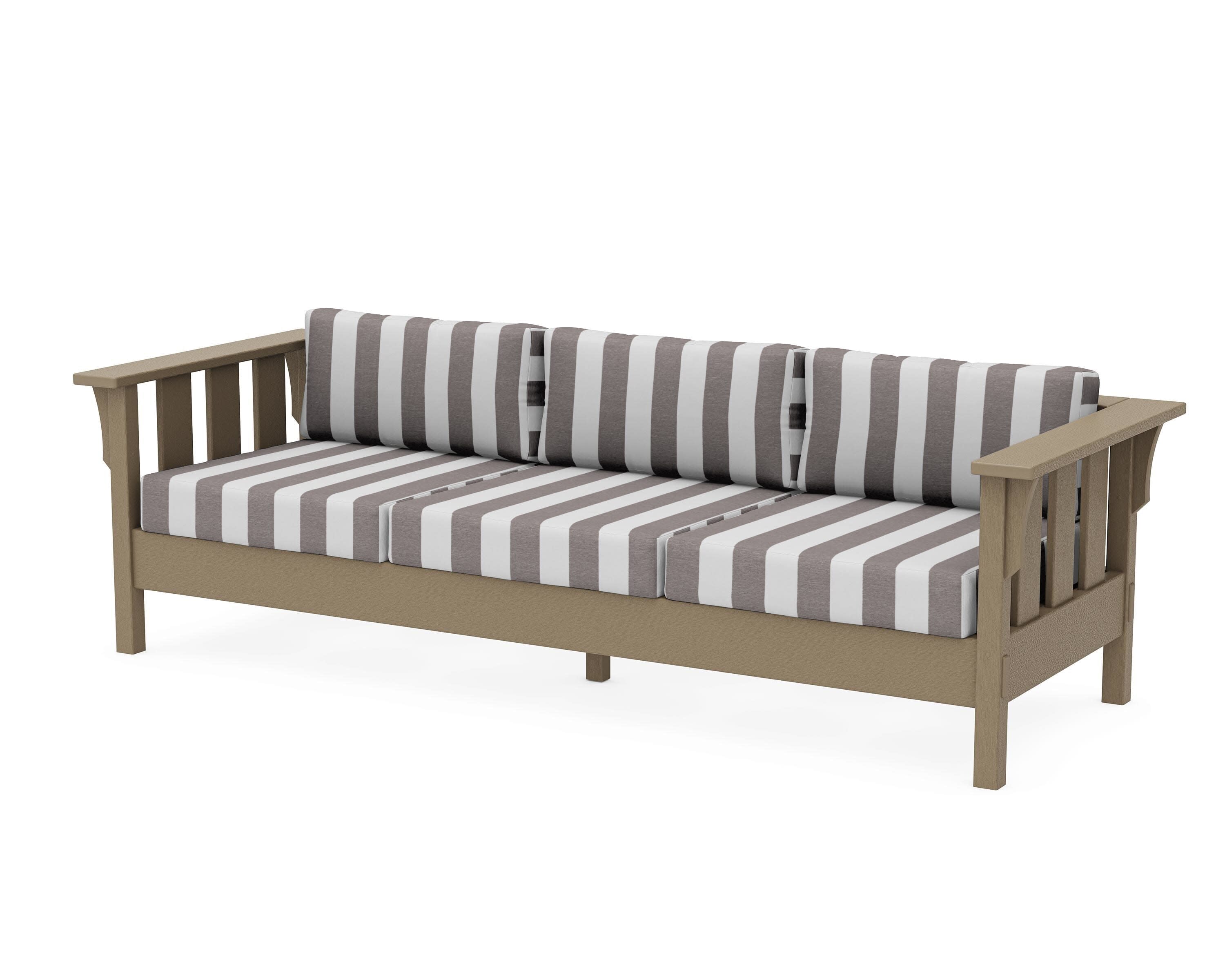 Acadia Deep Seating Sofa in Vintage Sahara / Cabana Stripe Grey Mist