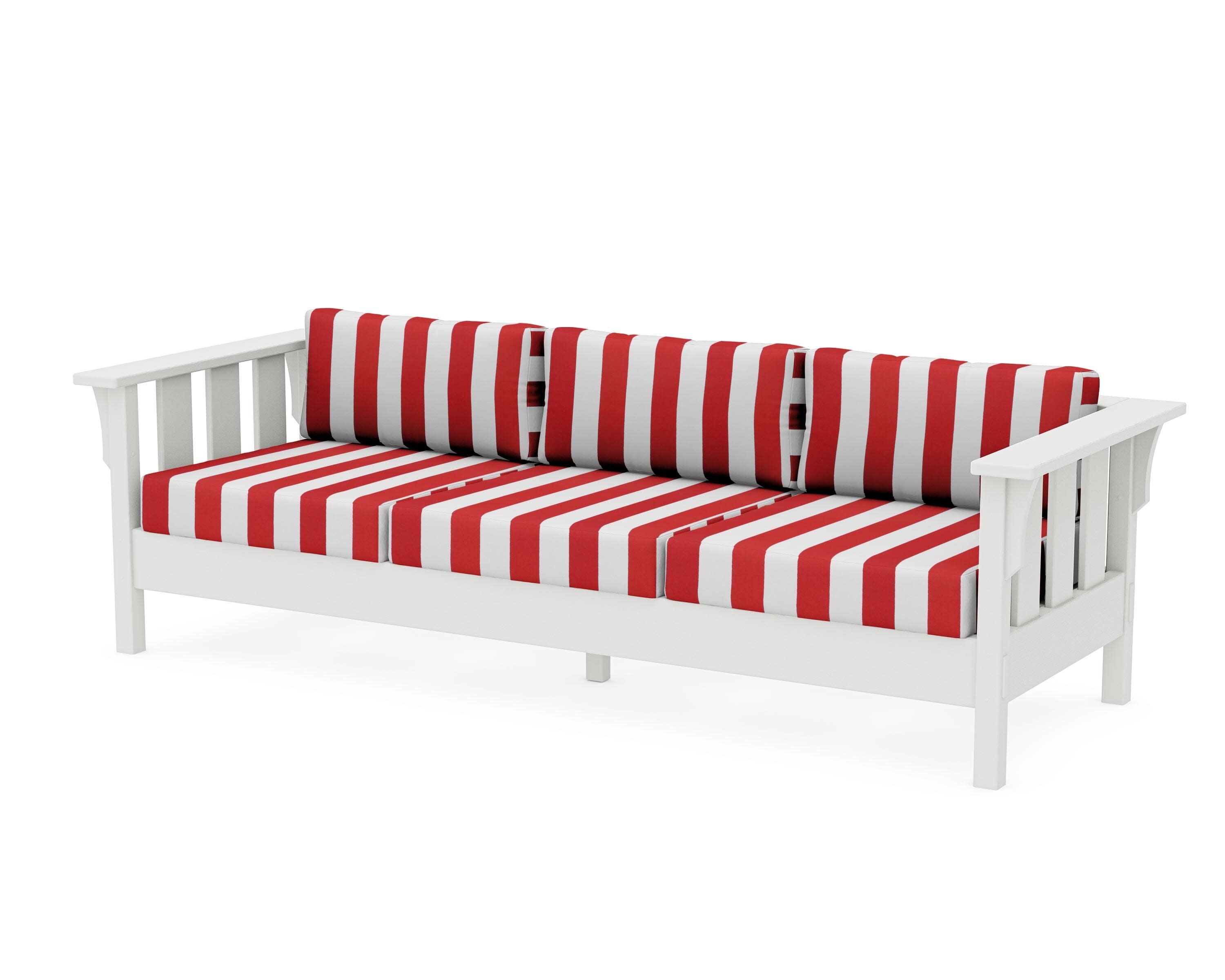 Acadia Deep Seating Sofa in Vintage White / Cabana Stripe Crimson