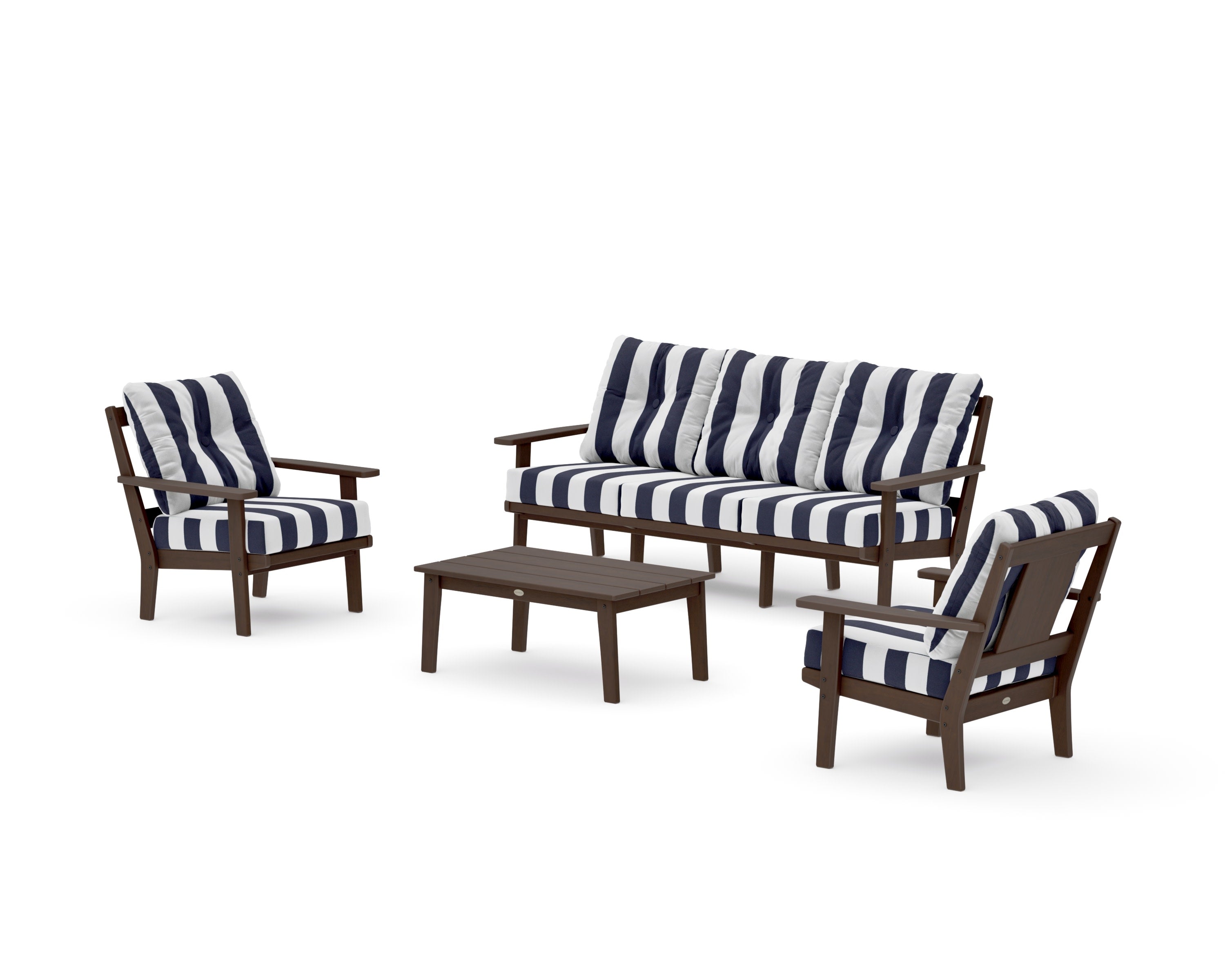 Prairie 4-Piece Deep Seating Set with Sofa in Kona / Cabana Stripe Navy