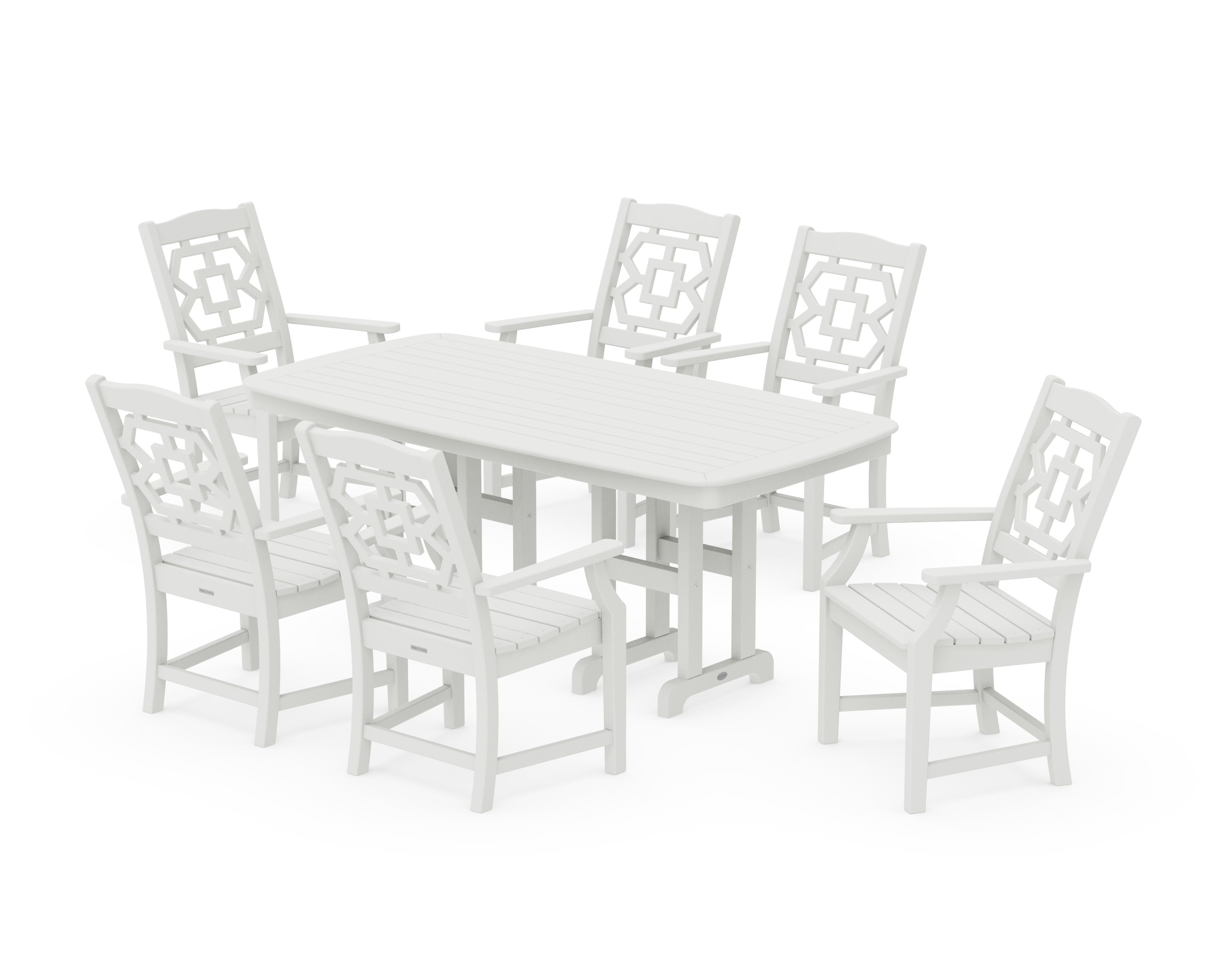 Chinoiserie Arm Chair 7-Piece Dining Set in Vintage White