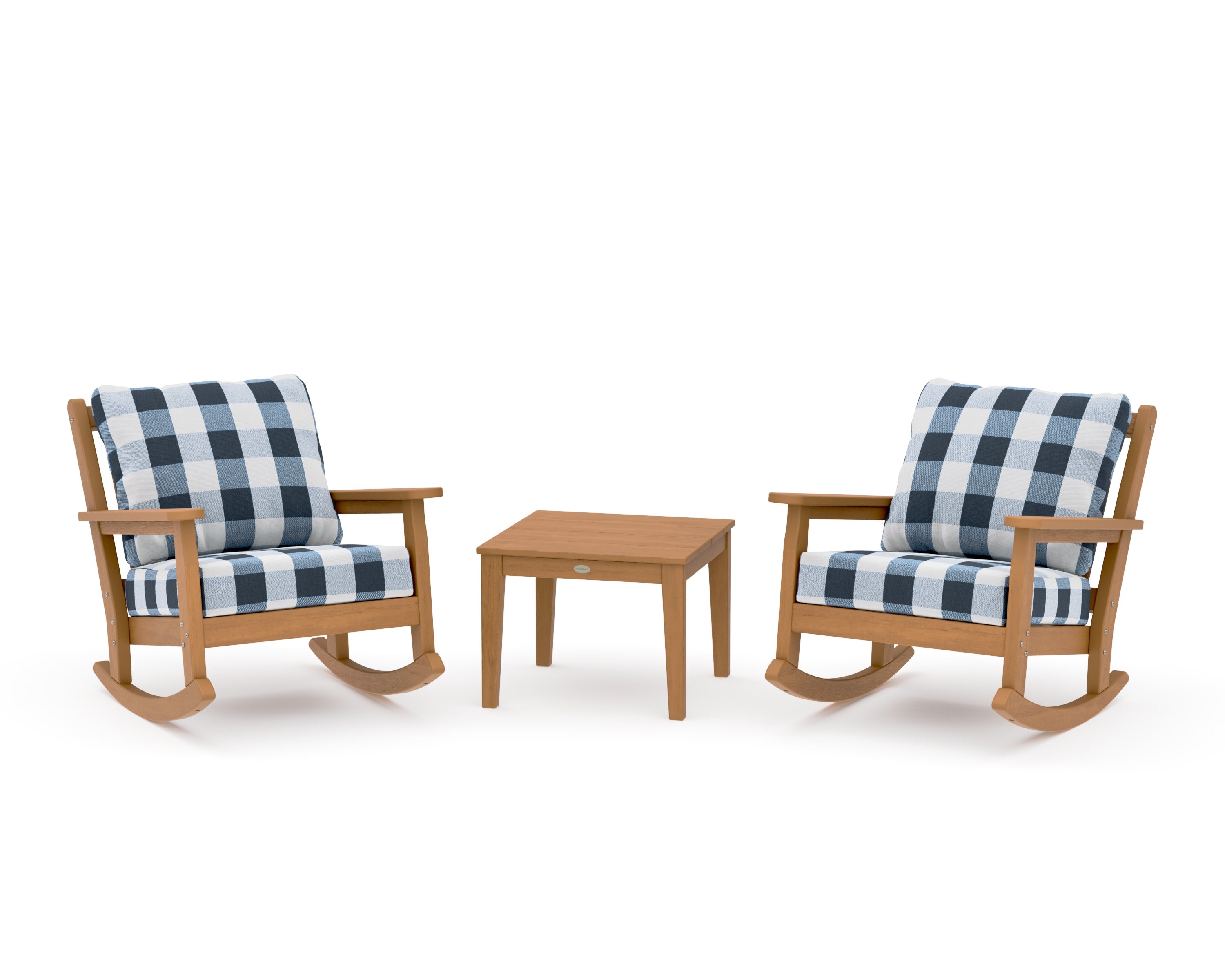 Chippendale 3-Piece Deep Seating Rocker Set in Natural / Buffalo Plaid Marine Indigo