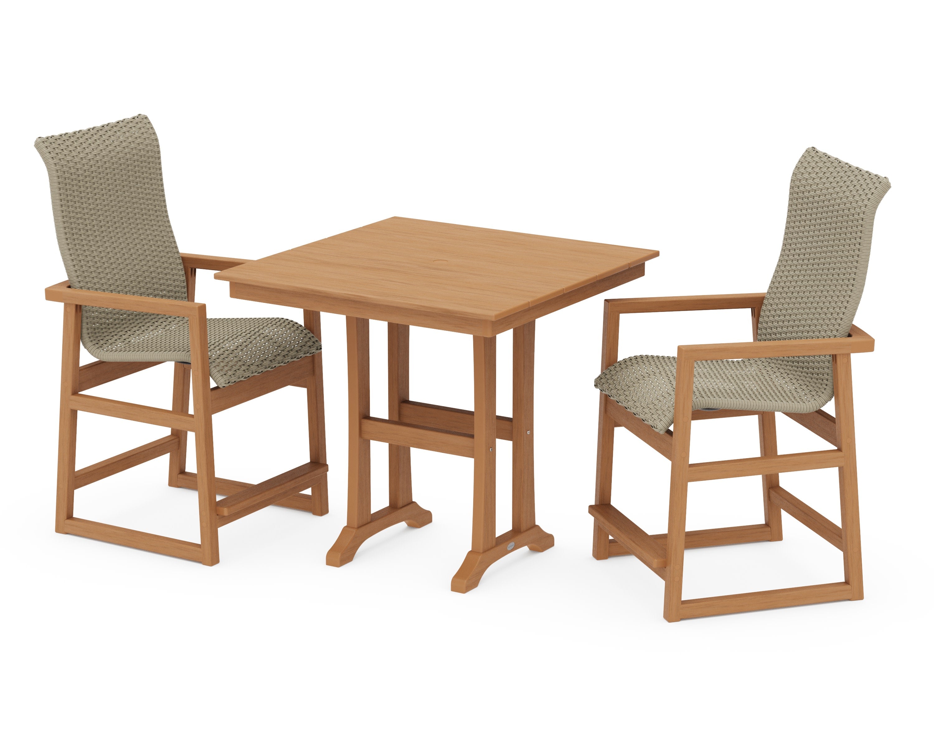 EDGE Woven Highback 3-Piece Farmhouse Counter Set with Trestle Legs in Natural / Dune Grass