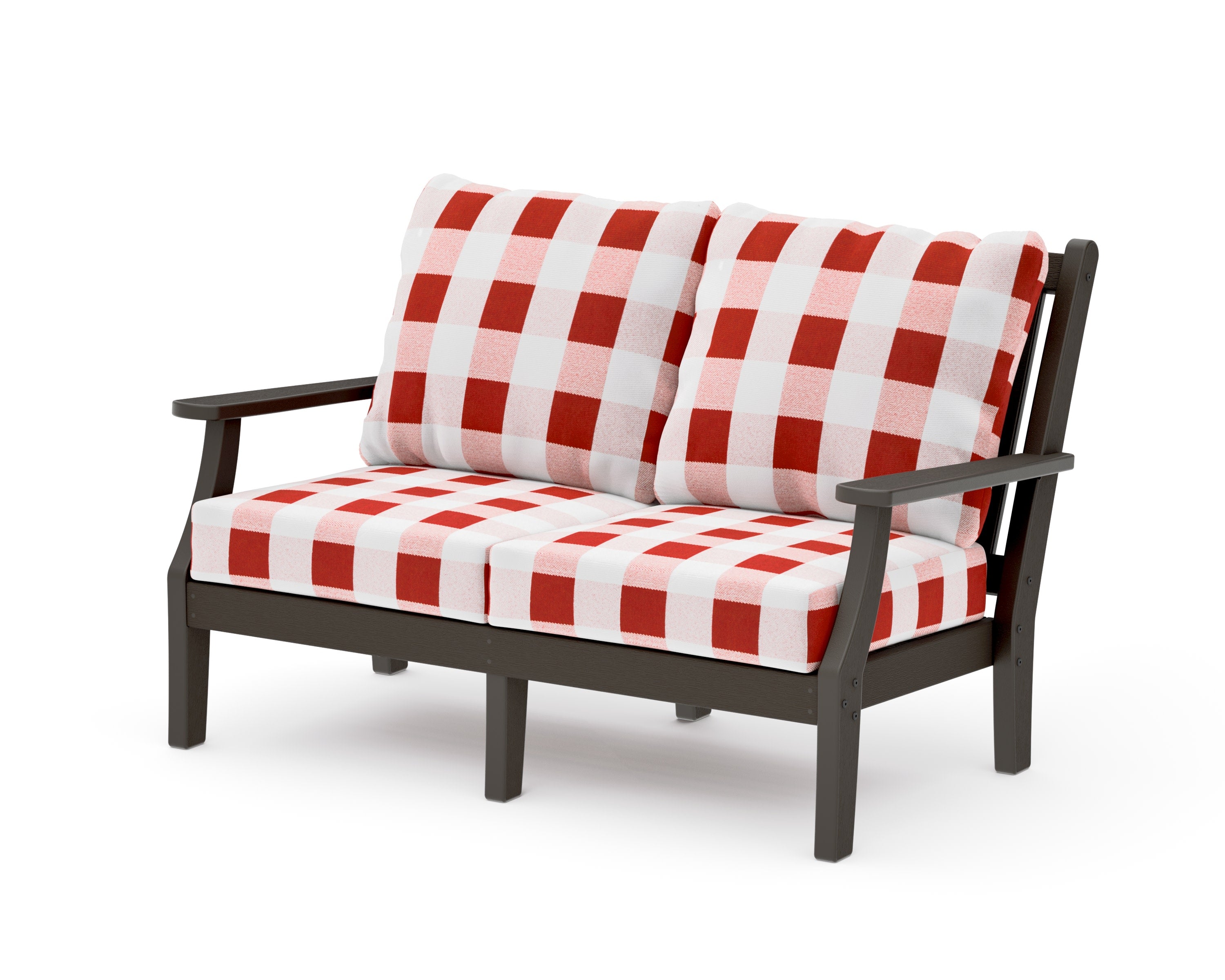 Wovendale Deep Seating Loveseat in Vintage Coffee / Buffalo Plaid Crimson