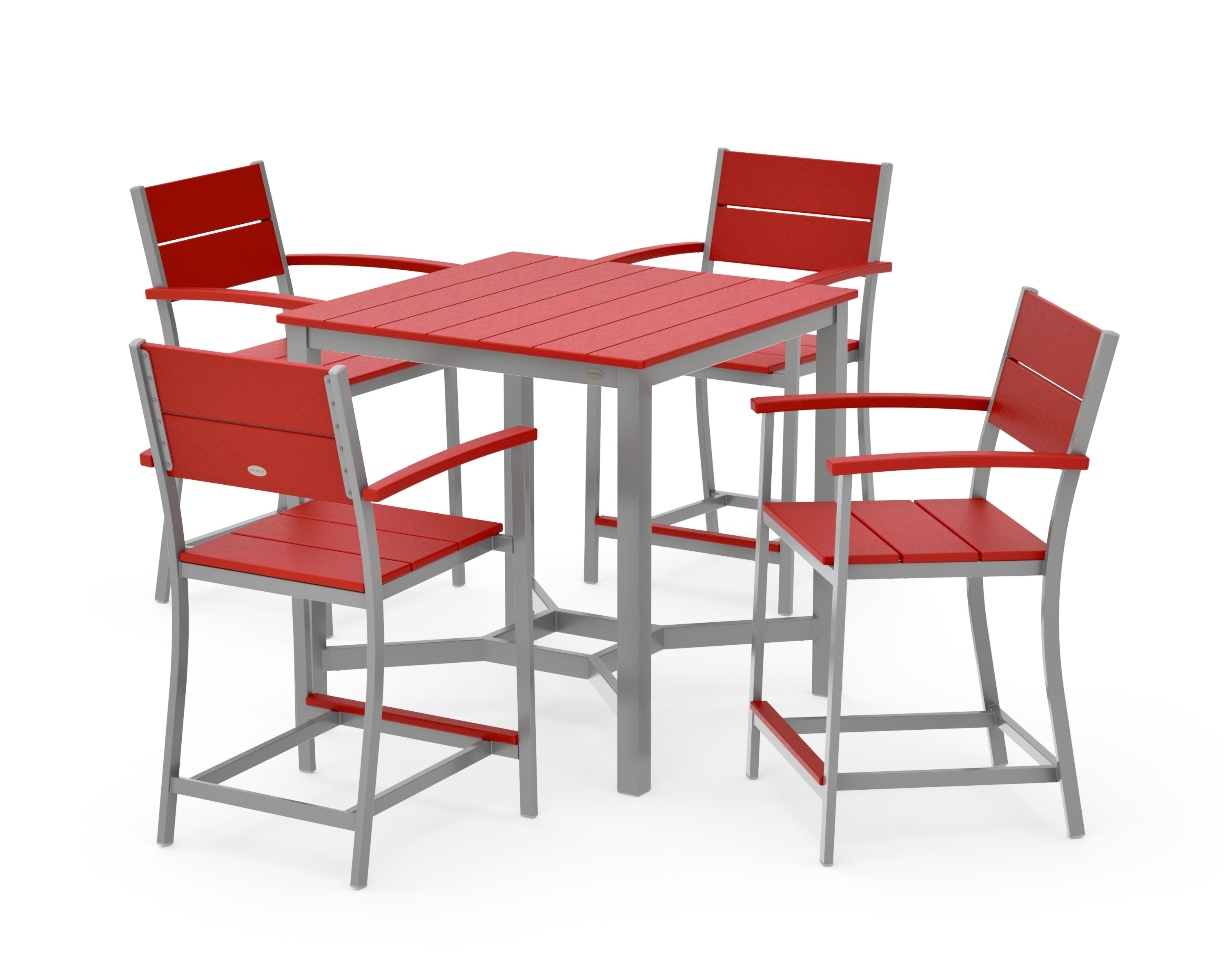 Main Street 5-Piece Counter Set in Silver / Sunset Red