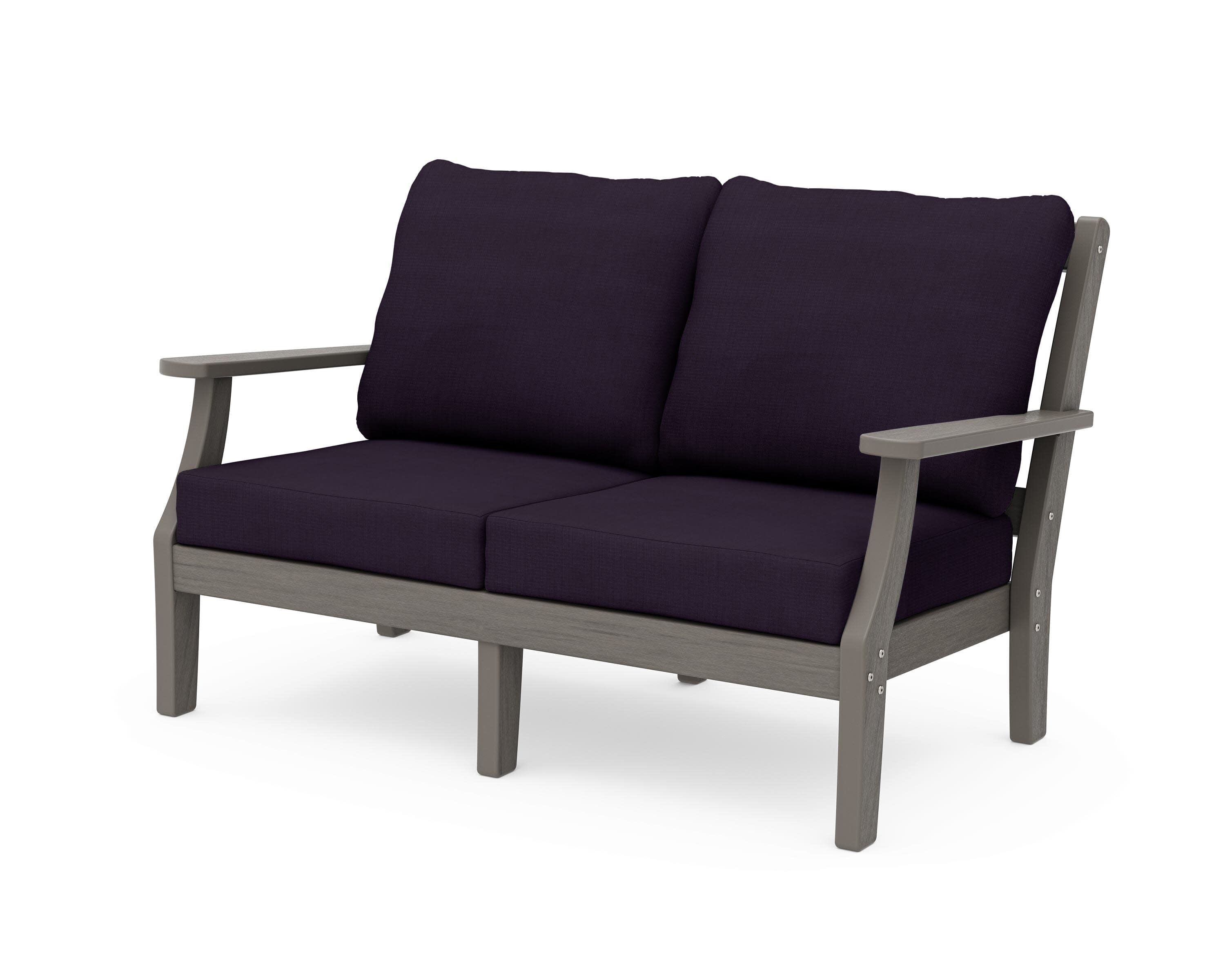 Chinoiserie Deep Seating Loveseat in Driftwood / Navy Linen