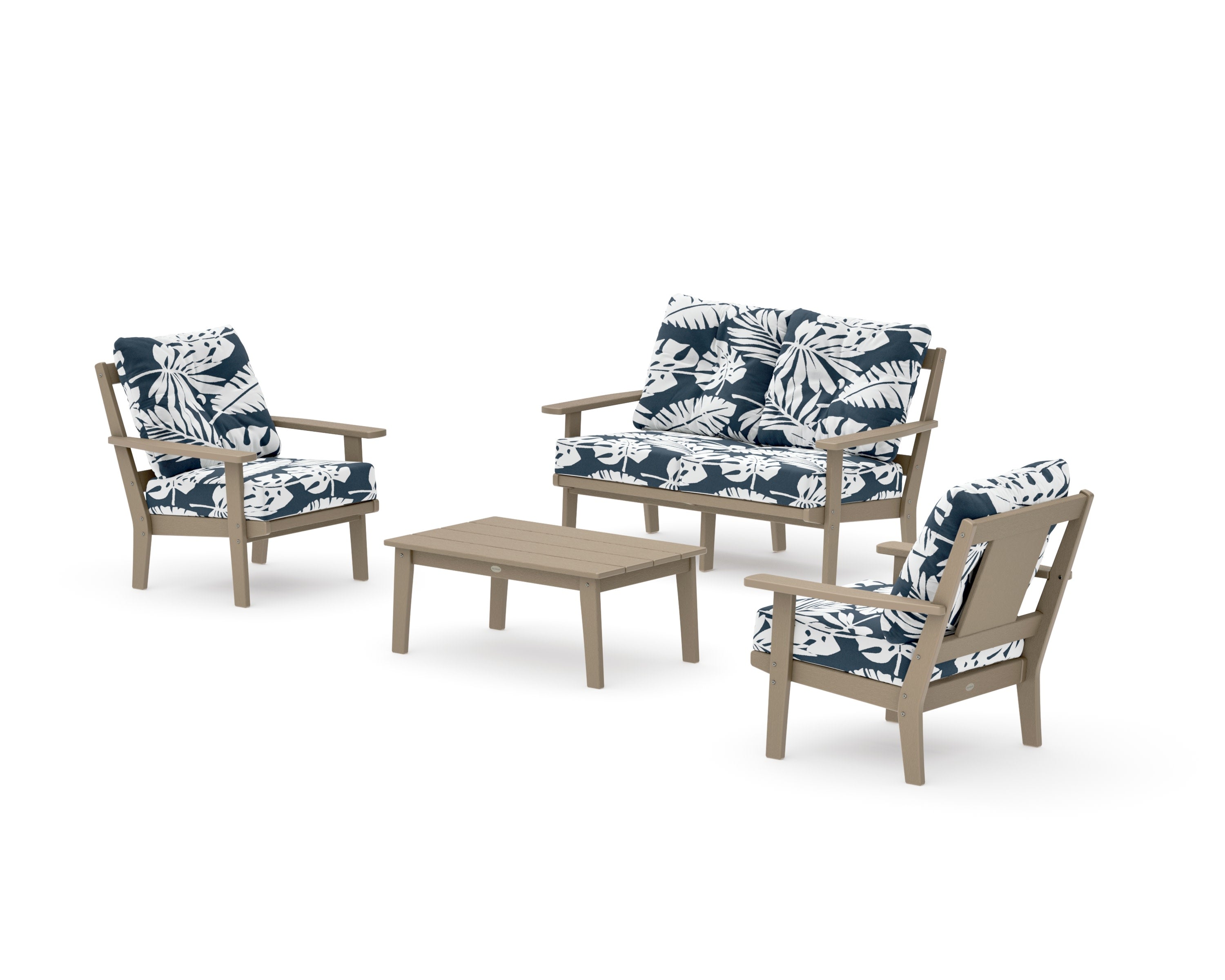 Prairie 4-Piece Deep Seating Set with Loveseat in Vintage Sahara / Leaf Marine Indigo