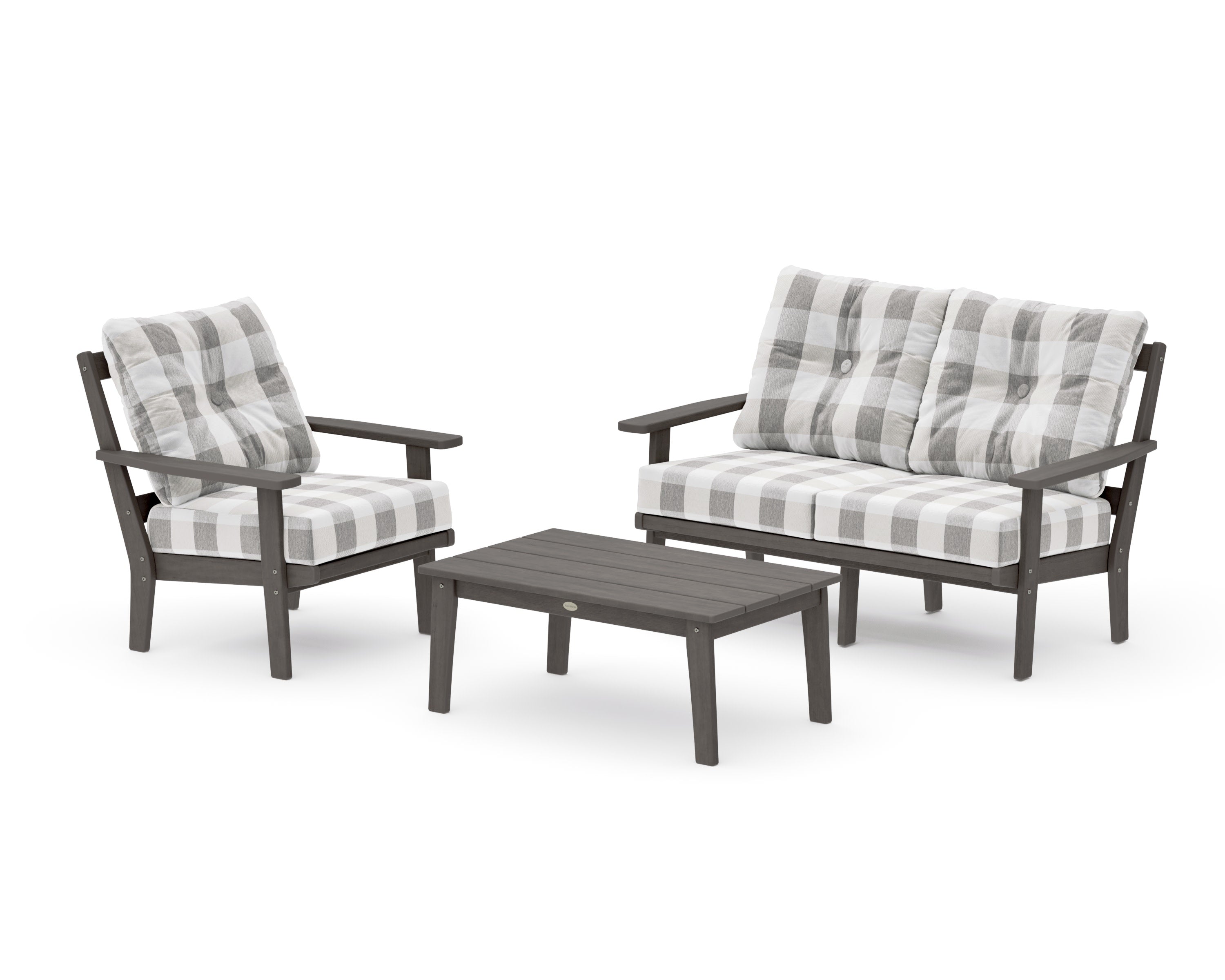Prairie 3-Piece Deep Seating Set with Loveseat in Driftwood / Buffalo Plaid Grey Mist