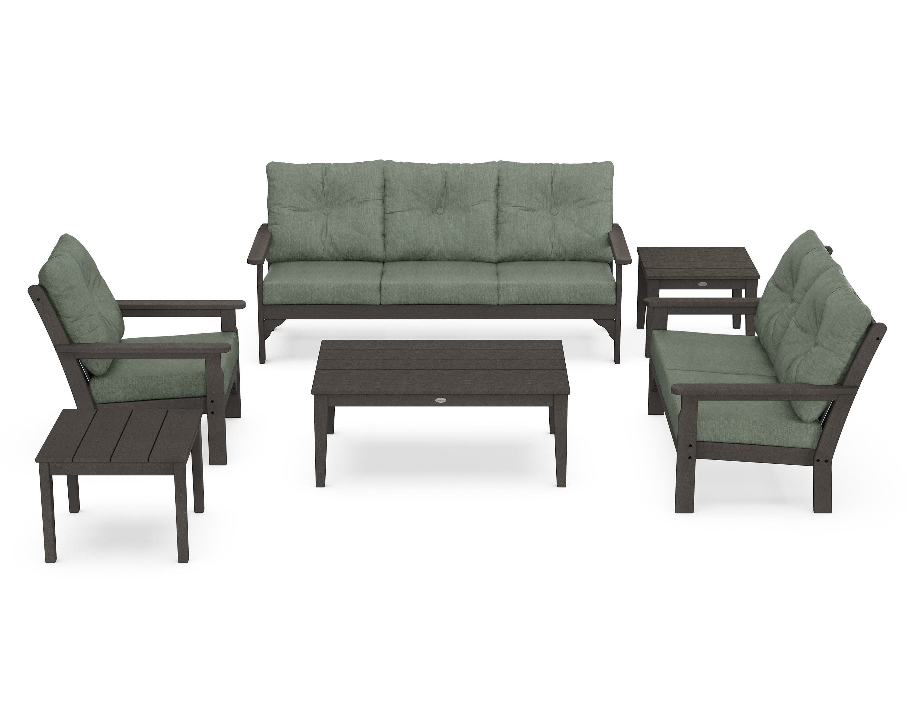 Vineyard 6-Piece Deep Seating Set in Vintage Coffee / Cast Sage