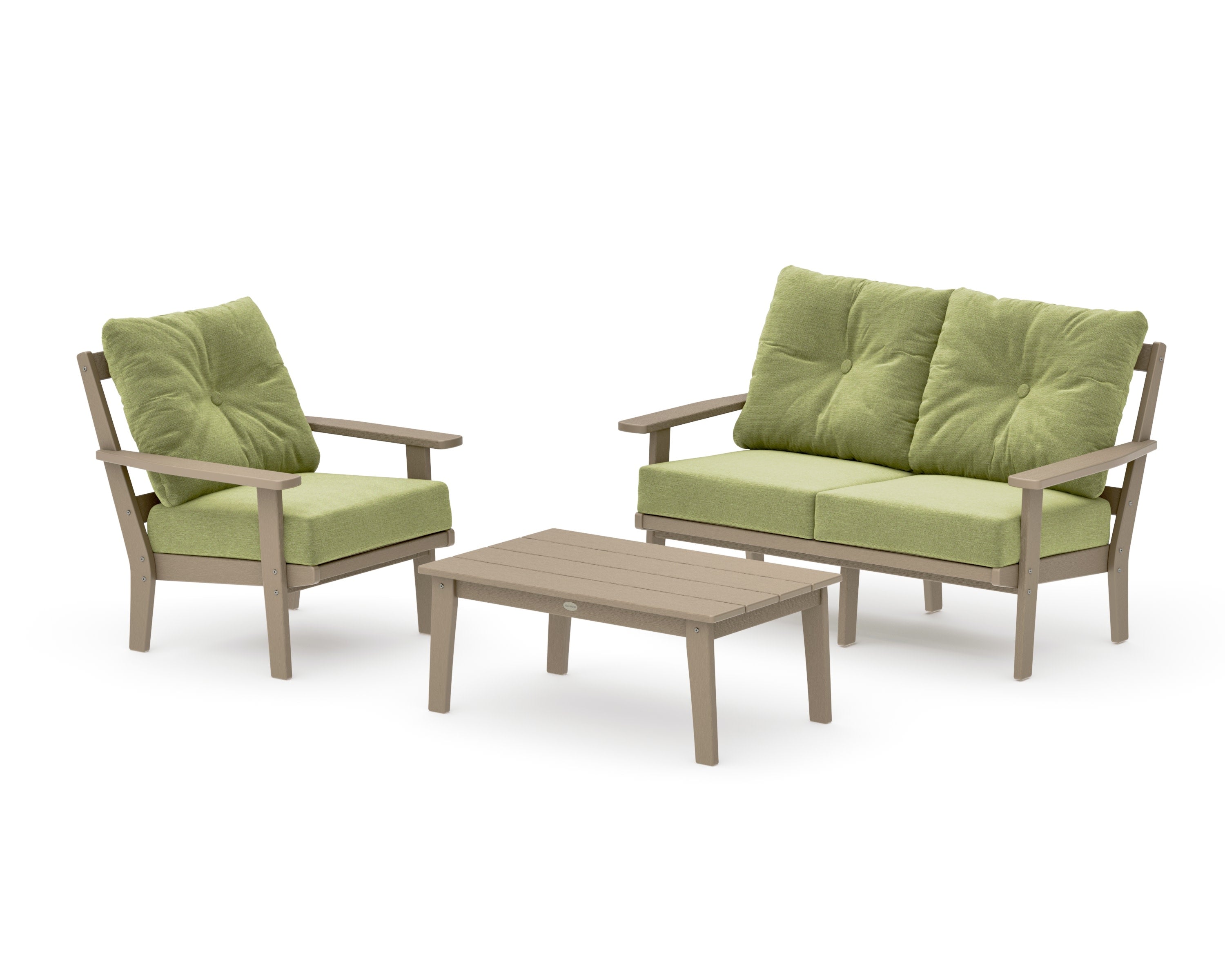 Prairie 3-Piece Deep Seating Set with Loveseat in Vintage Sahara / Chartreuse Boucle