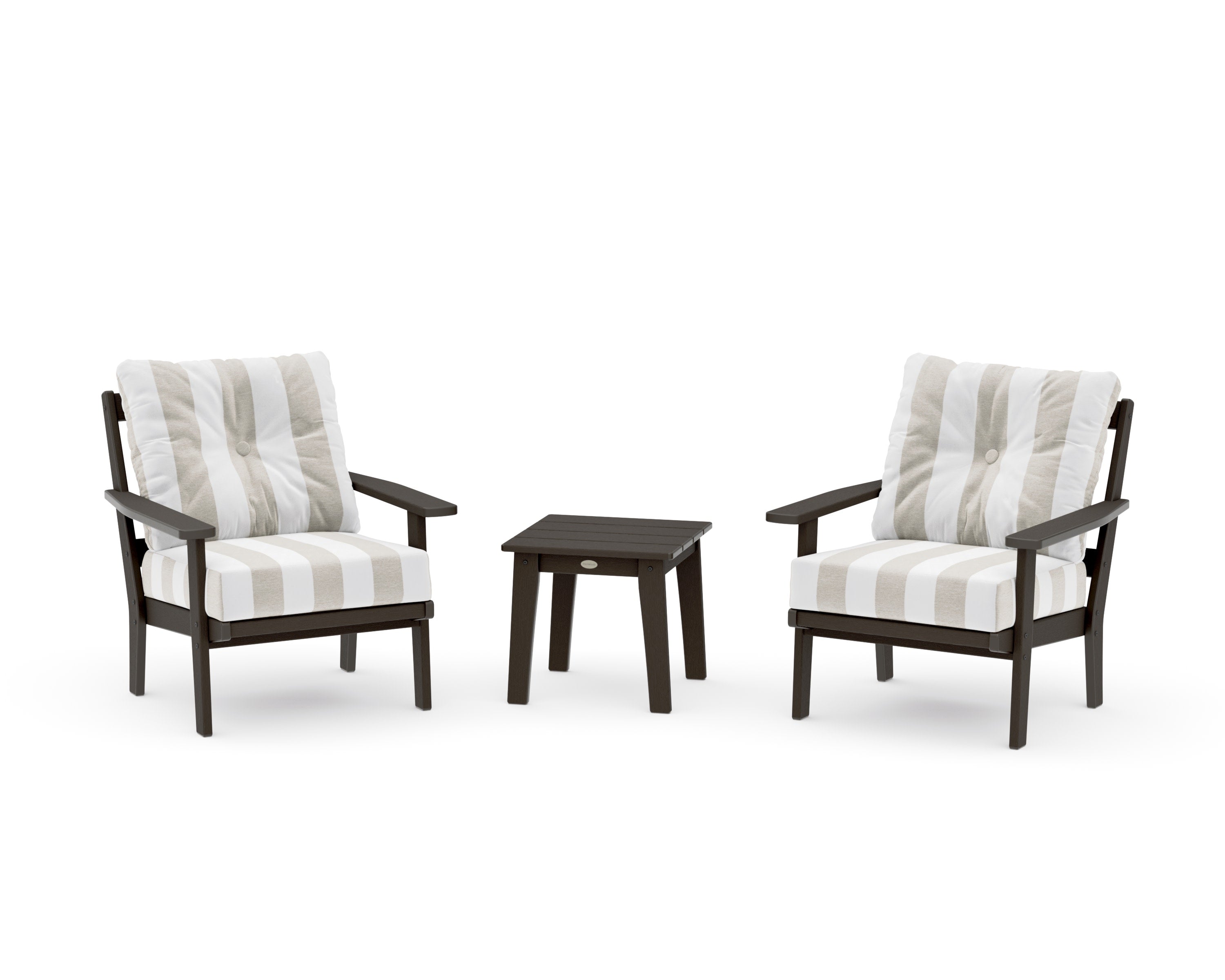 Prairie 3-Piece Deep Seating Set in Vintage Coffee / Cabana Stripe Dune Burlap